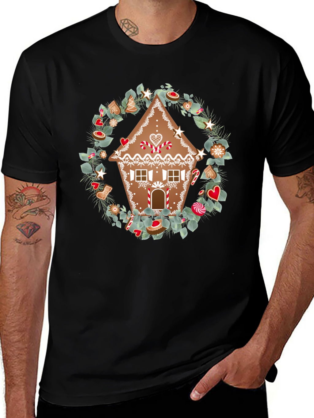 Gingerbread House Wreath Graphic Tee