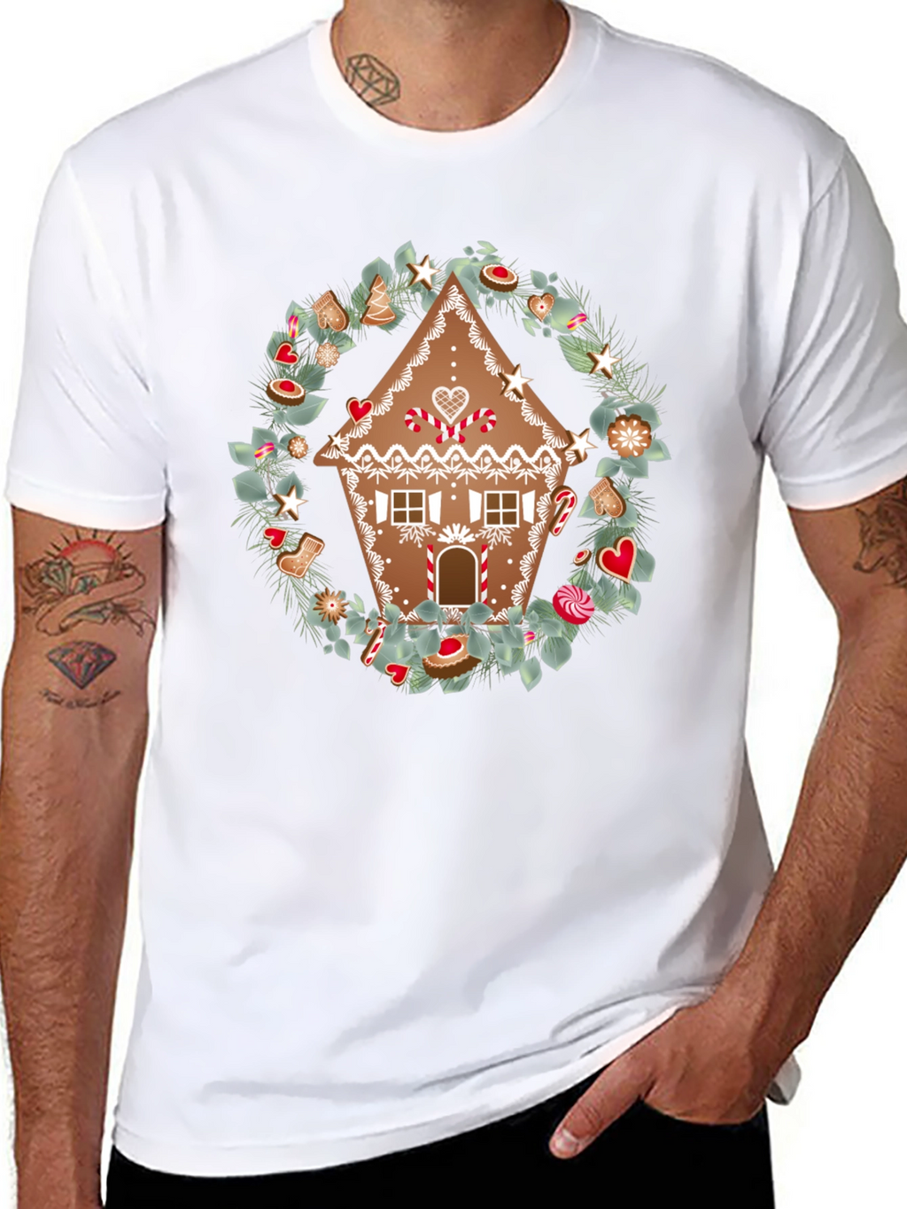 Gingerbread House Wreath Graphic Tee