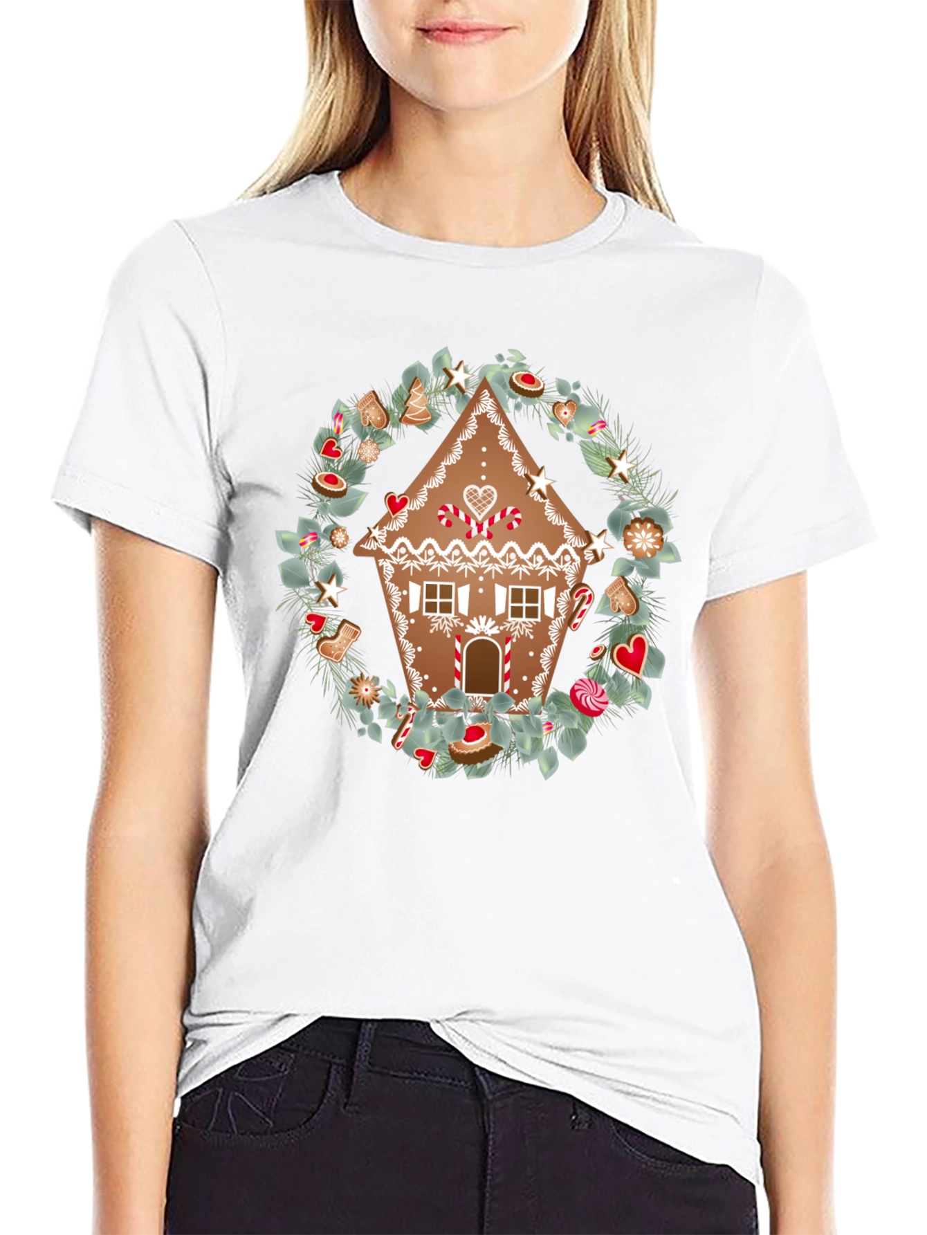 Gingerbread House Wreath Graphic Tee