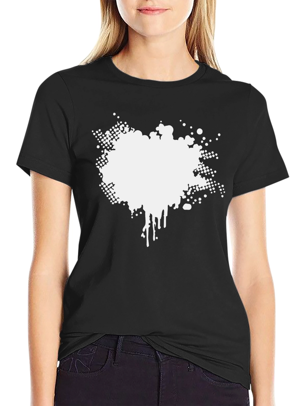 Mens Black Graphic Tee - Abstract White Print