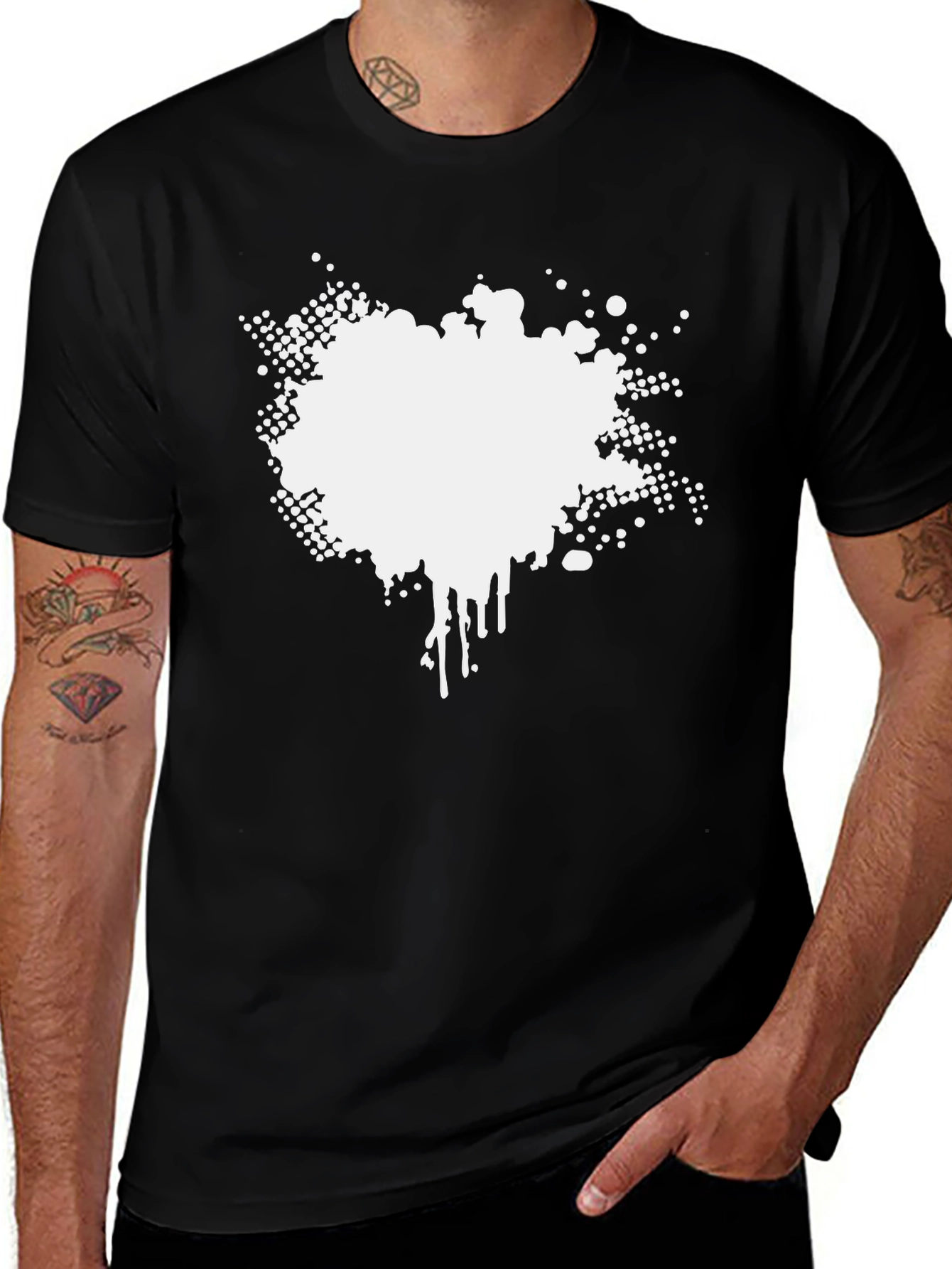 Mens Black Graphic Tee - Abstract White Print
