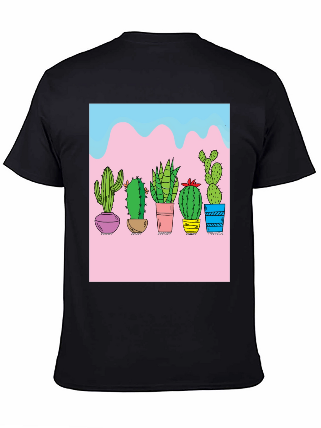 Cactus Print Black Tee - Unique Graphic Design