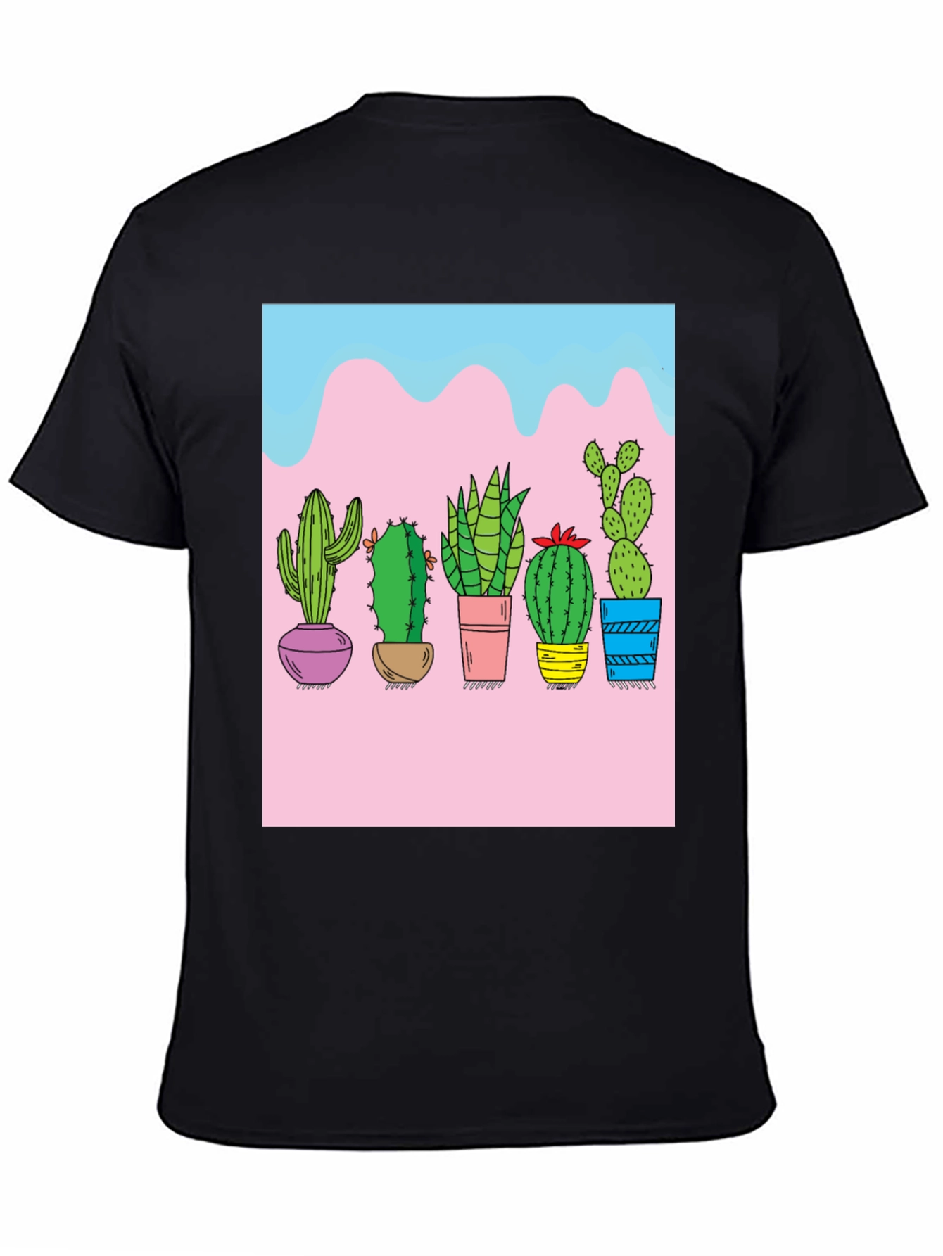 Cactus Print Black Tee - Unique Graphic Design