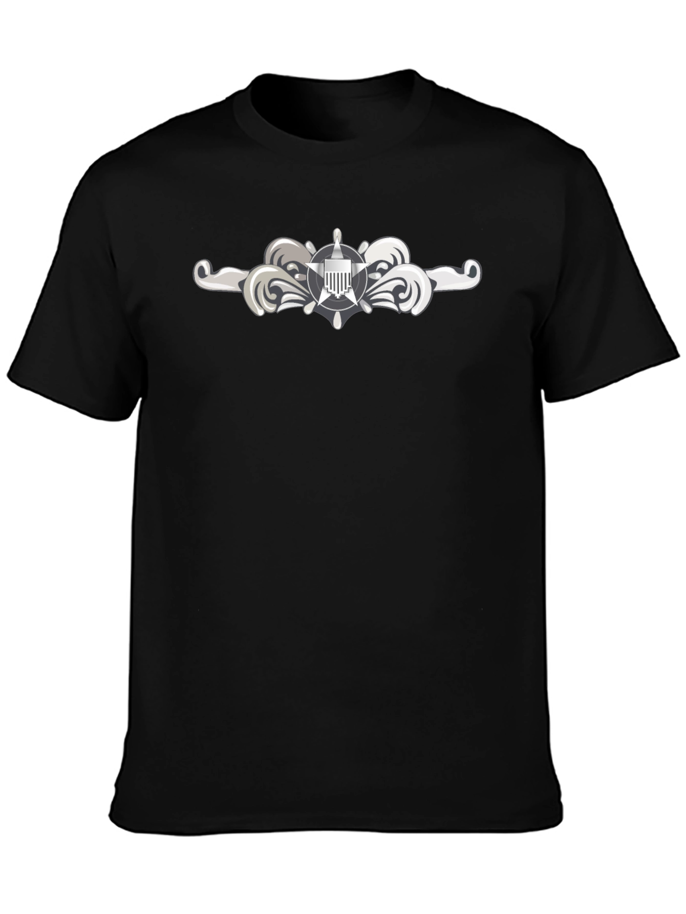 Naval Officer T-Shirt - Silver Insignia Black Tee