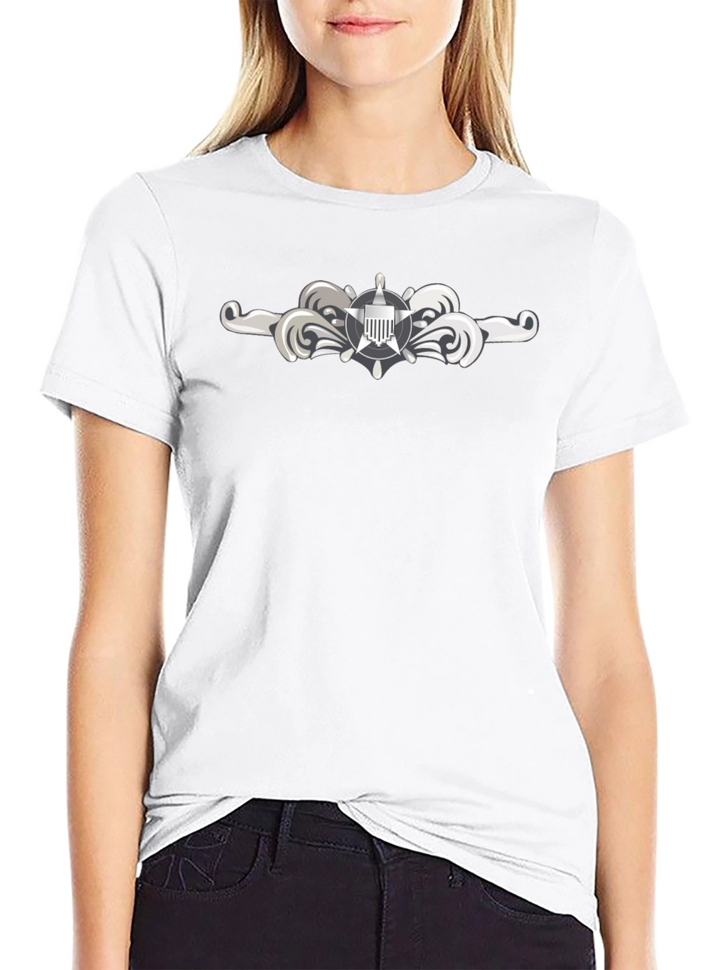 Naval Officer T-Shirt - Silver Insignia Black Tee