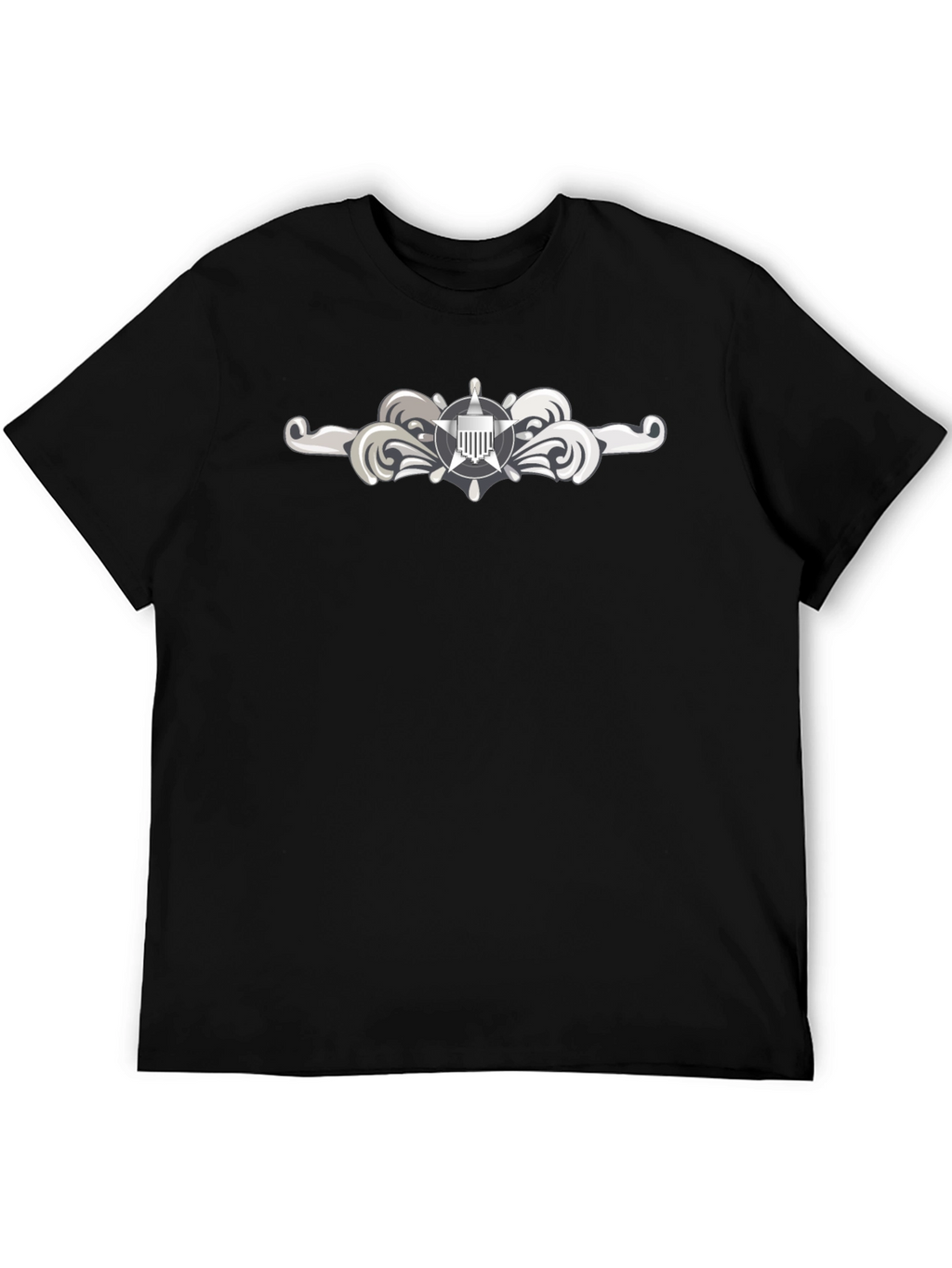 Naval Officer T-Shirt - Silver Insignia Black Tee
