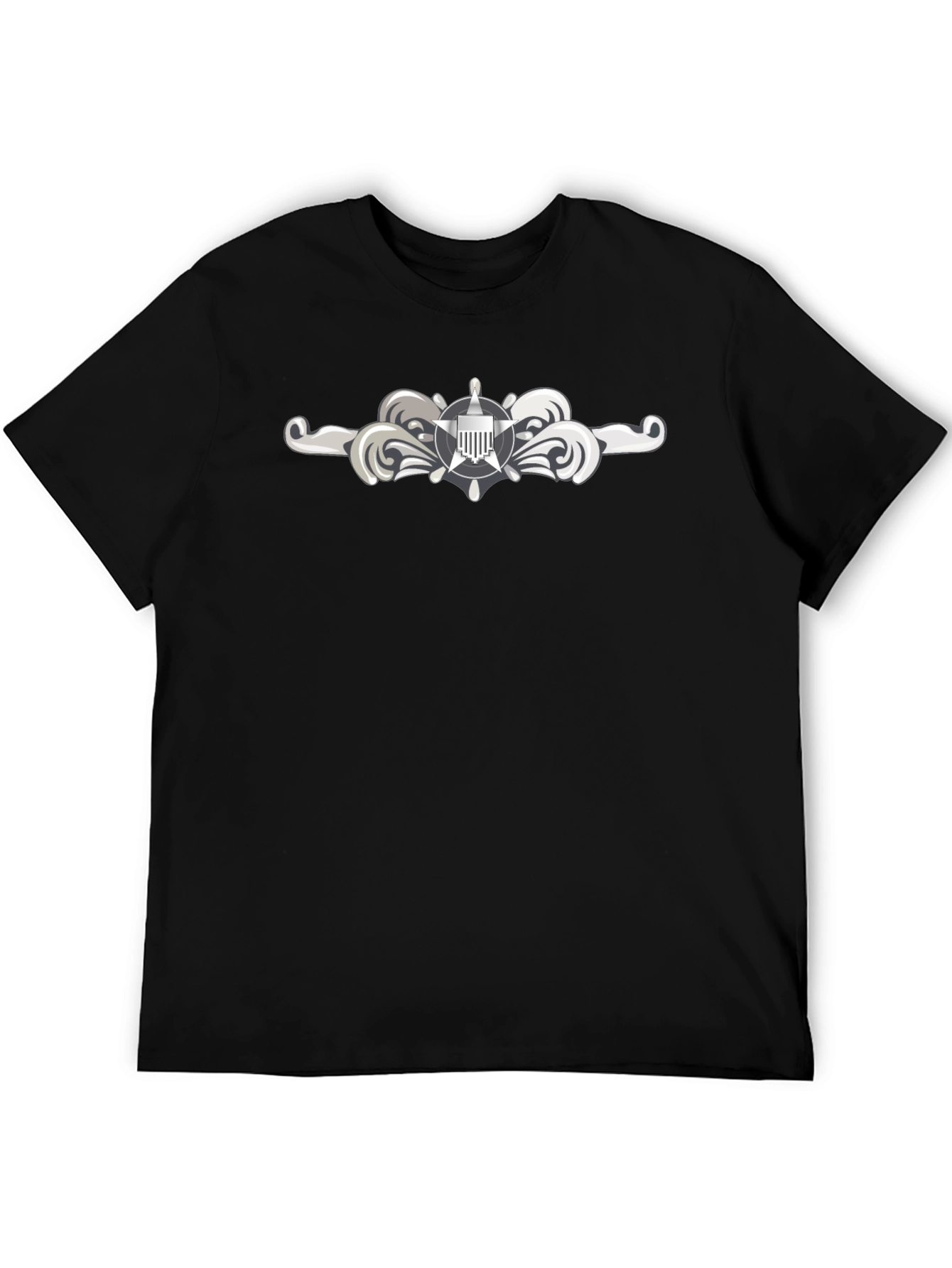 Naval Officer T-Shirt - Silver Insignia Black Tee