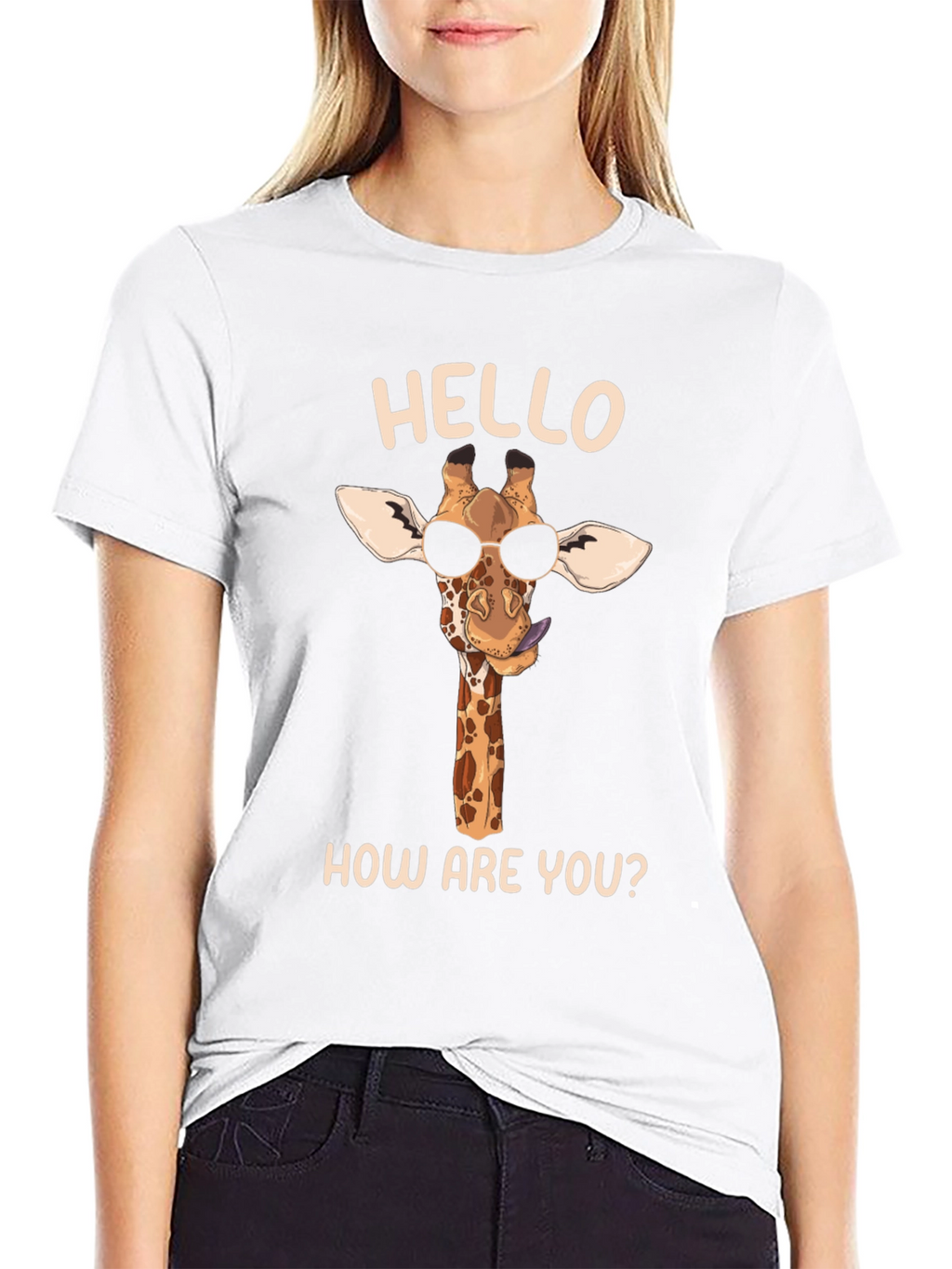 Cool Giraffe Tee: Hello How Are You? Black Shirt