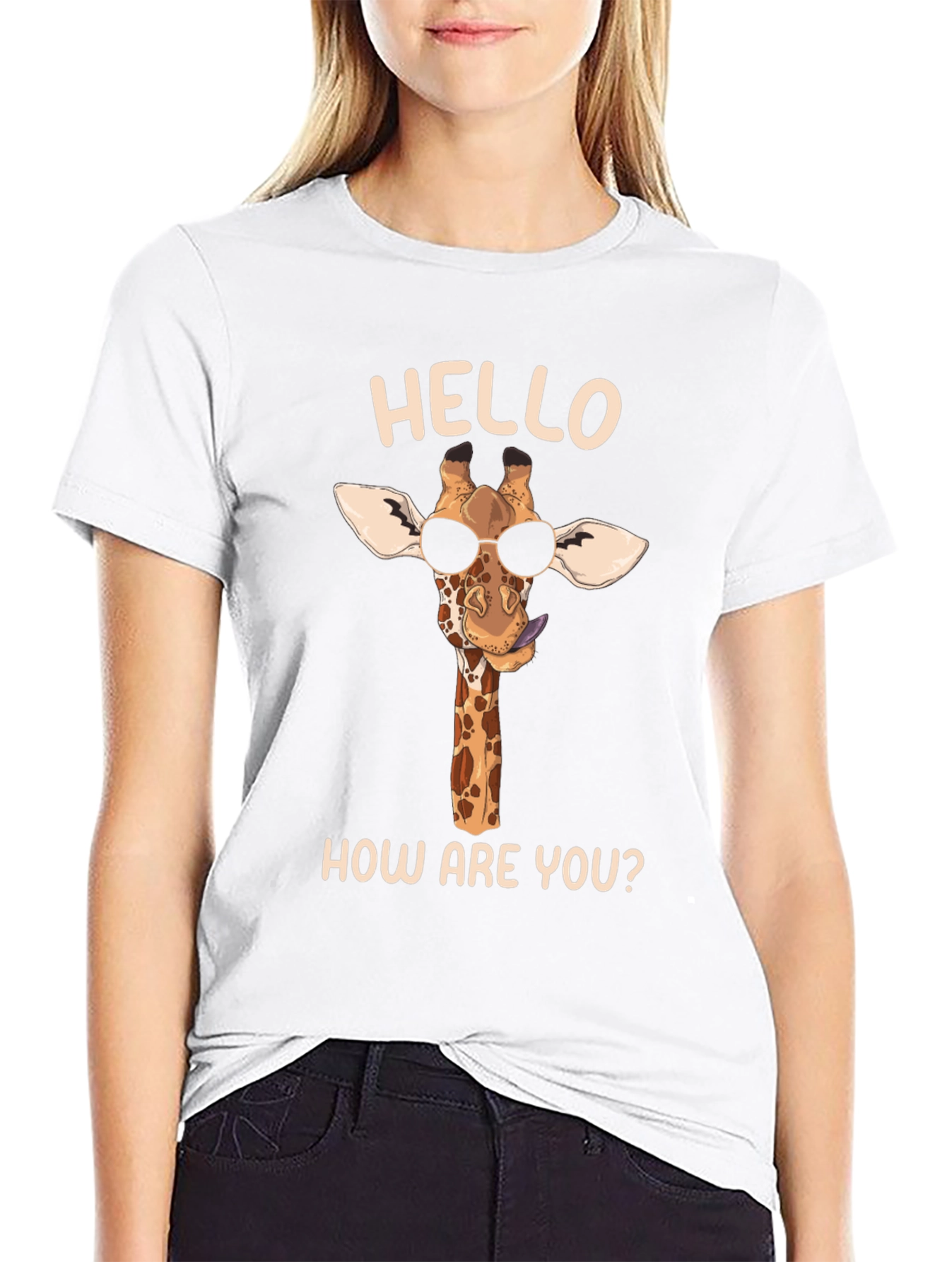 Cool Giraffe Tee: Hello How Are You? Black Shirt