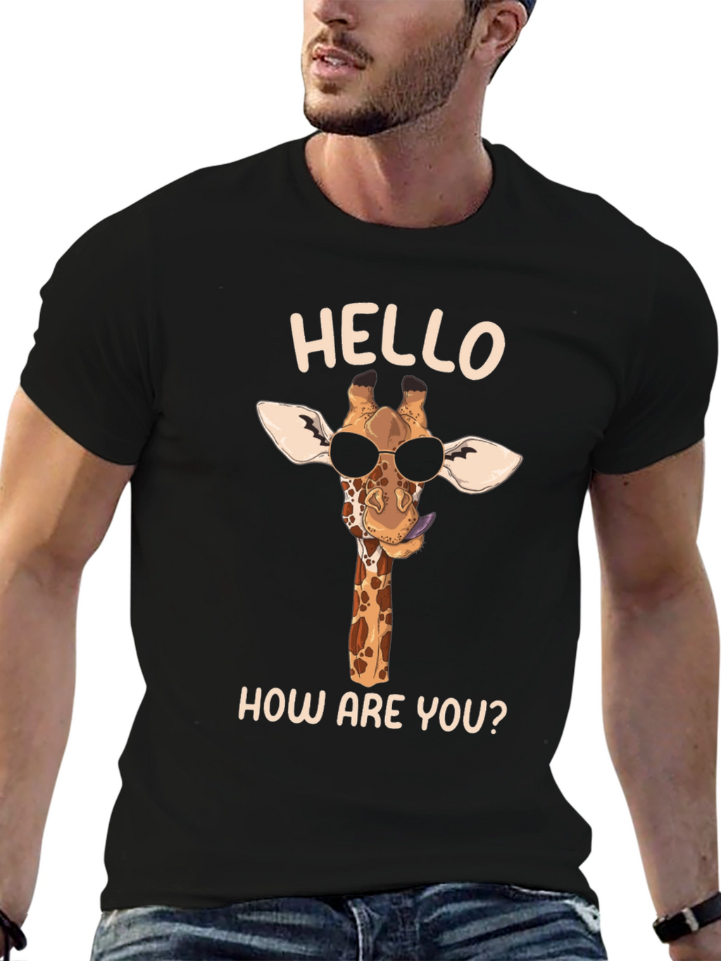 Cool Giraffe Tee: Hello How Are You? Black Shirt
