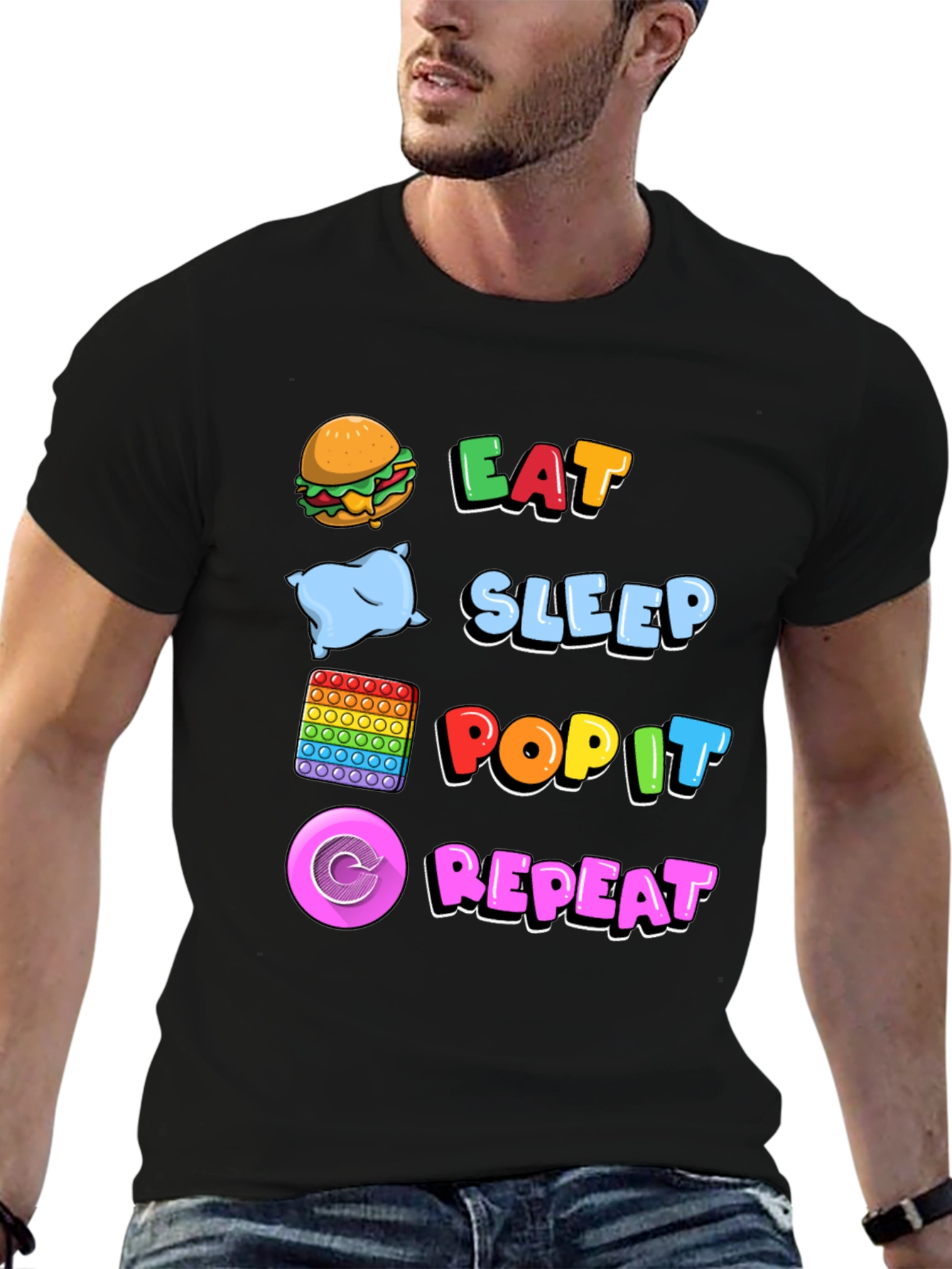 Eat Sleep Pop It Repeat T-Shirt Gamer Tee