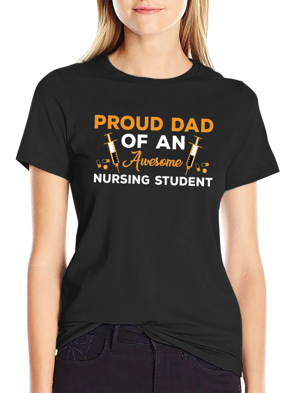 Proud Dad Nursing Student Black T-Shirt