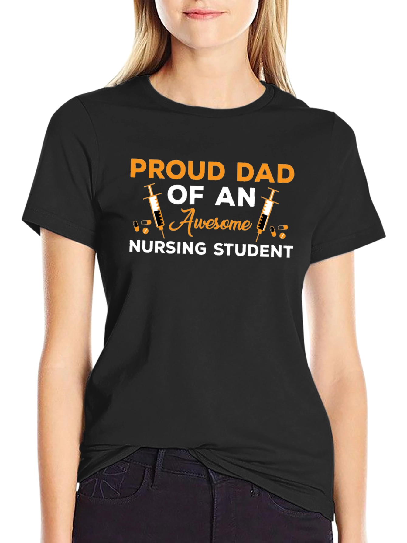 Proud Dad Nursing Student Black T-Shirt