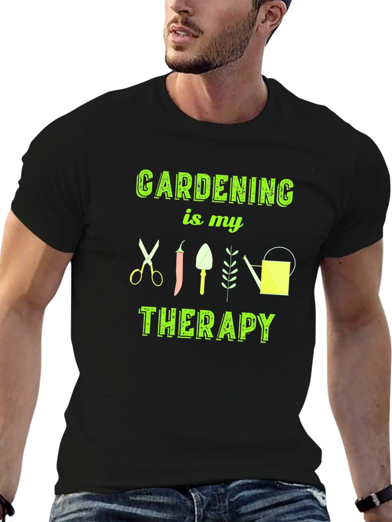 Gardening is My Therapy T-Shirt - Black Cotton Tee