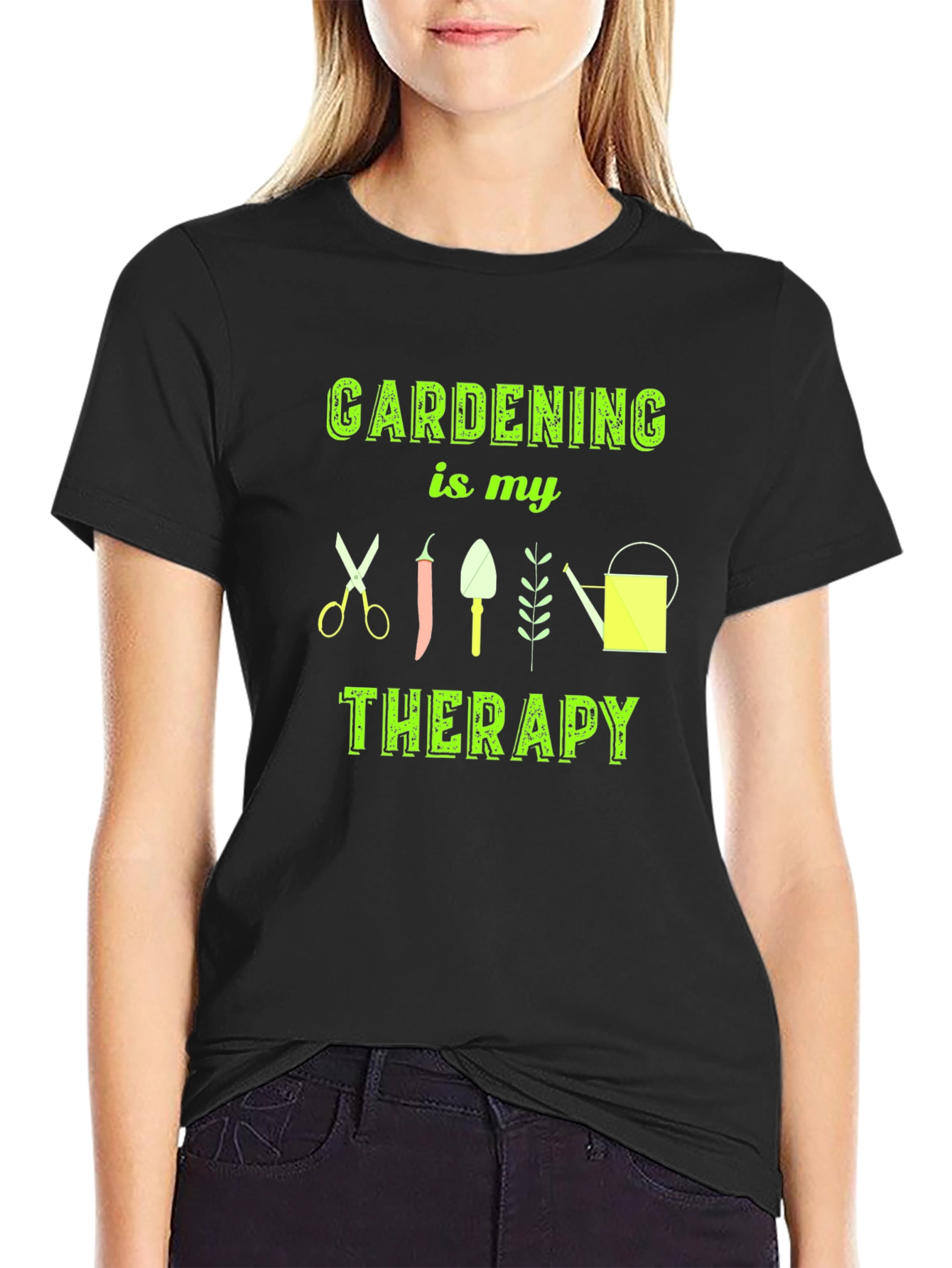 Gardening is My Therapy T-Shirt - Black Cotton Tee