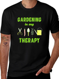 Gardening is My Therapy T-Shirt - Black Cotton Tee