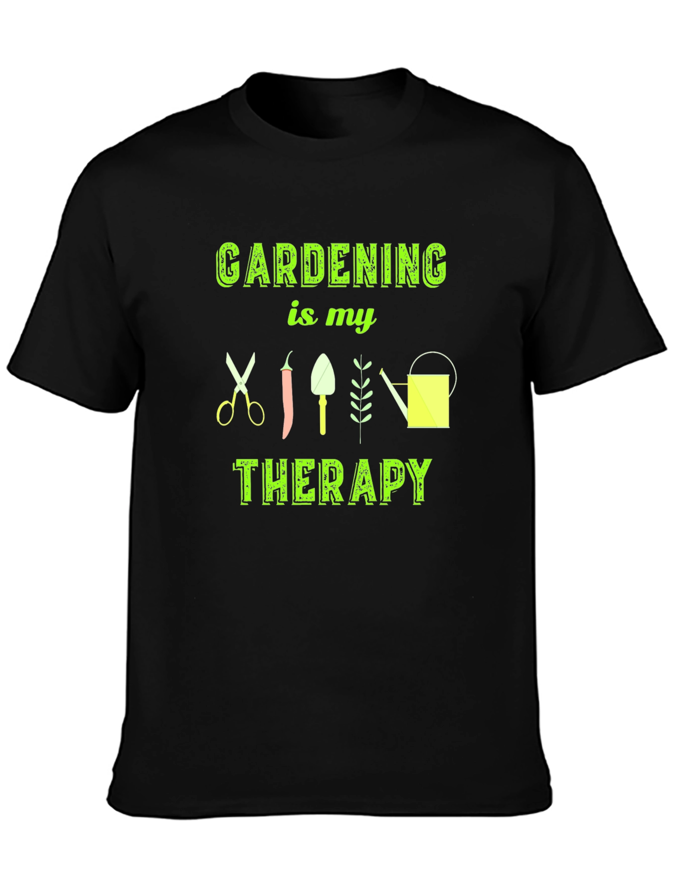 Gardening is My Therapy T-Shirt - Black Cotton Tee