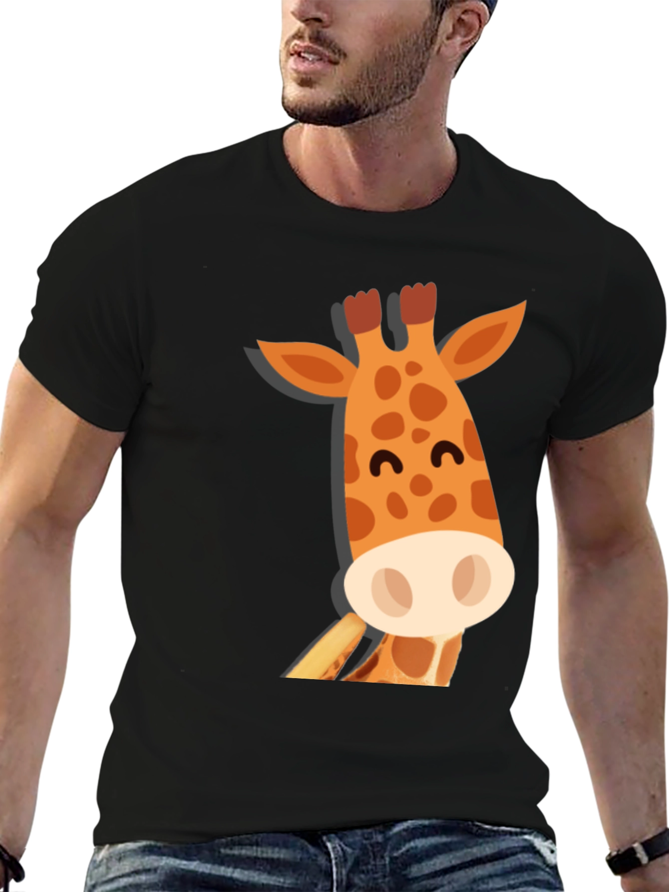 Cute Giraffe Graphic Black T-Shirt