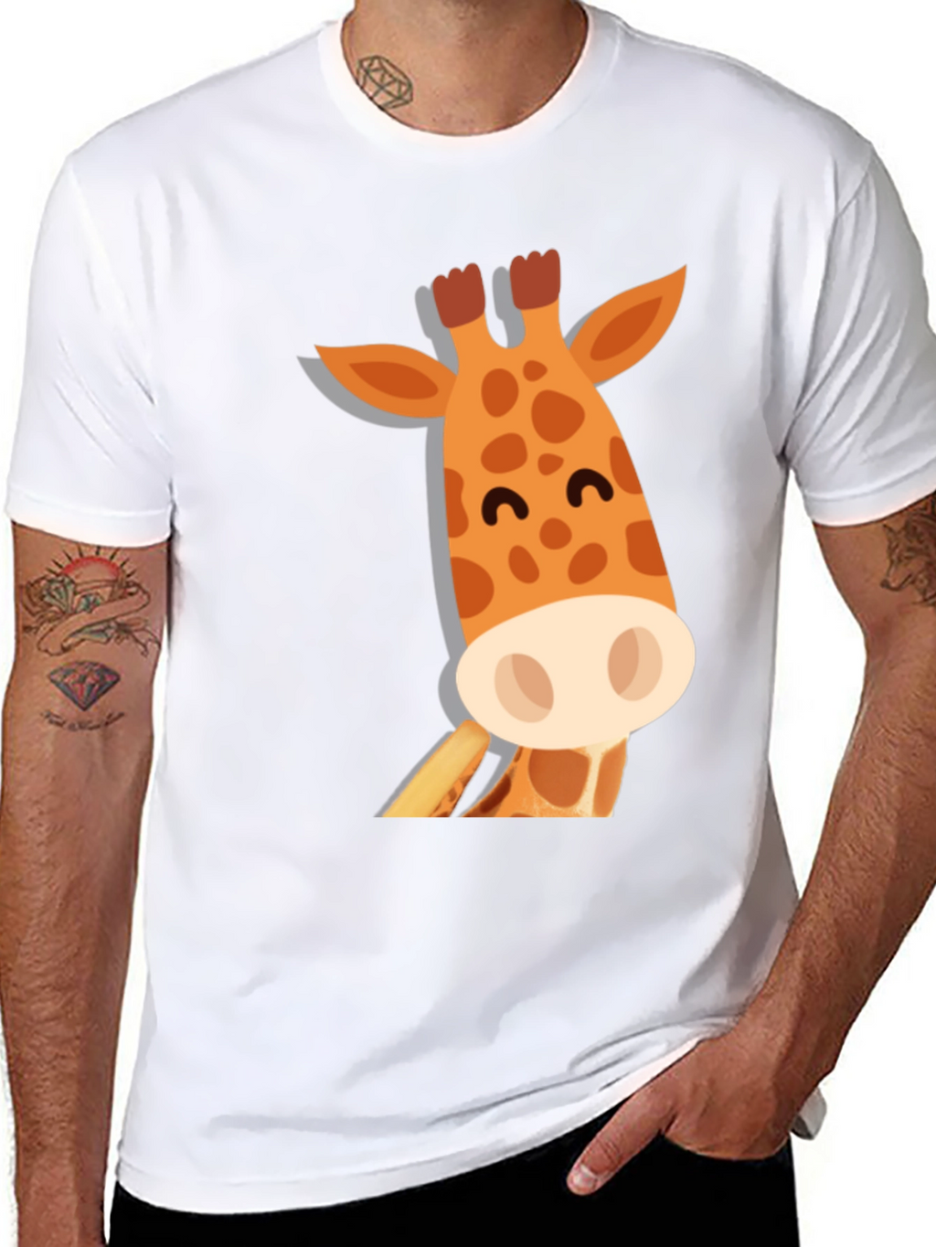 Cute Giraffe Graphic Black T-Shirt