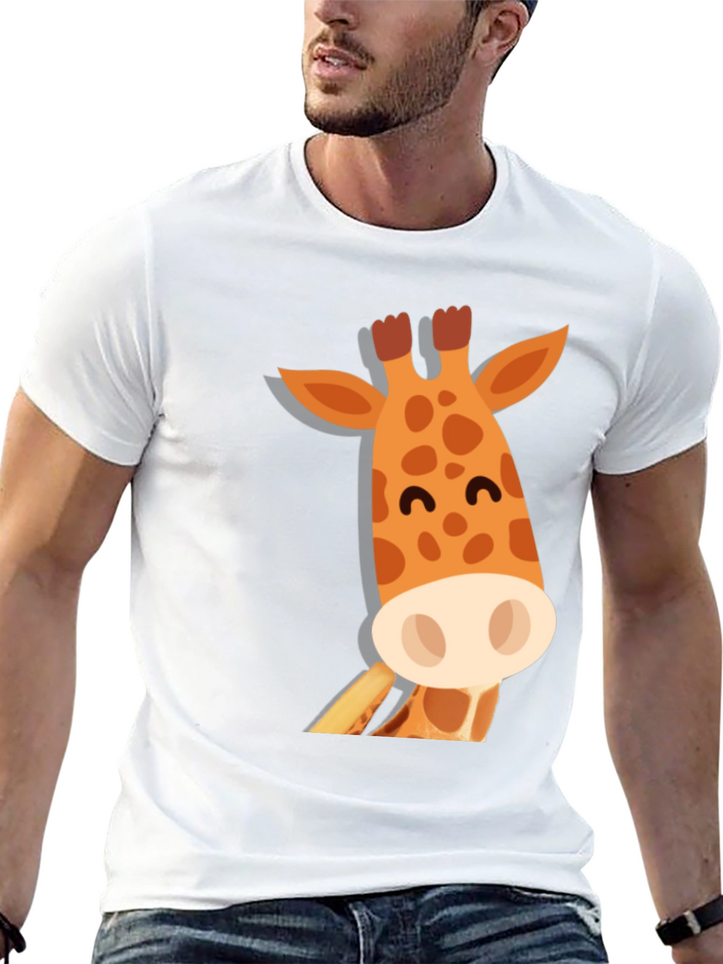 Cute Giraffe Graphic Black T-Shirt