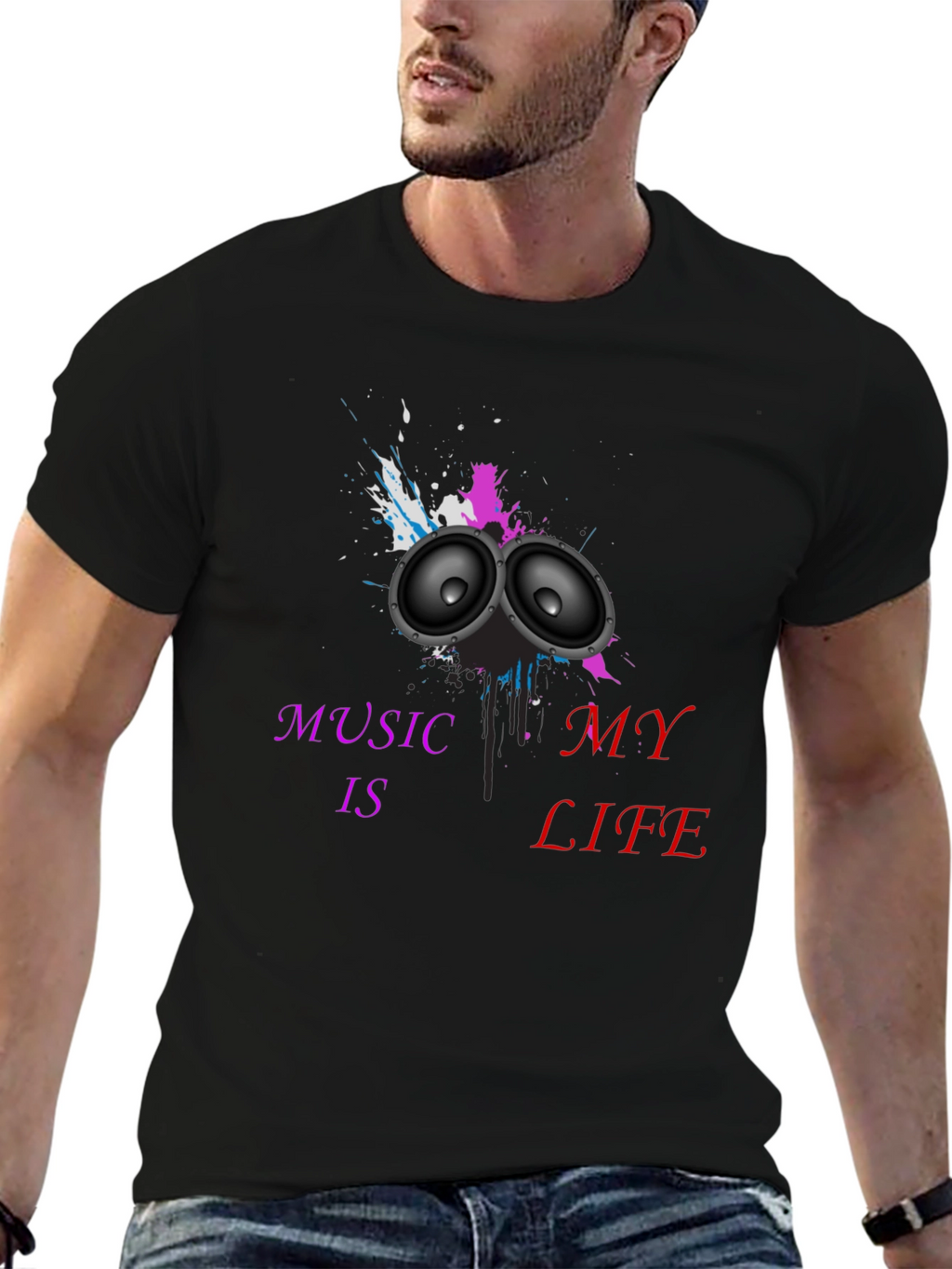 Music is My Life Black Graphic Tee