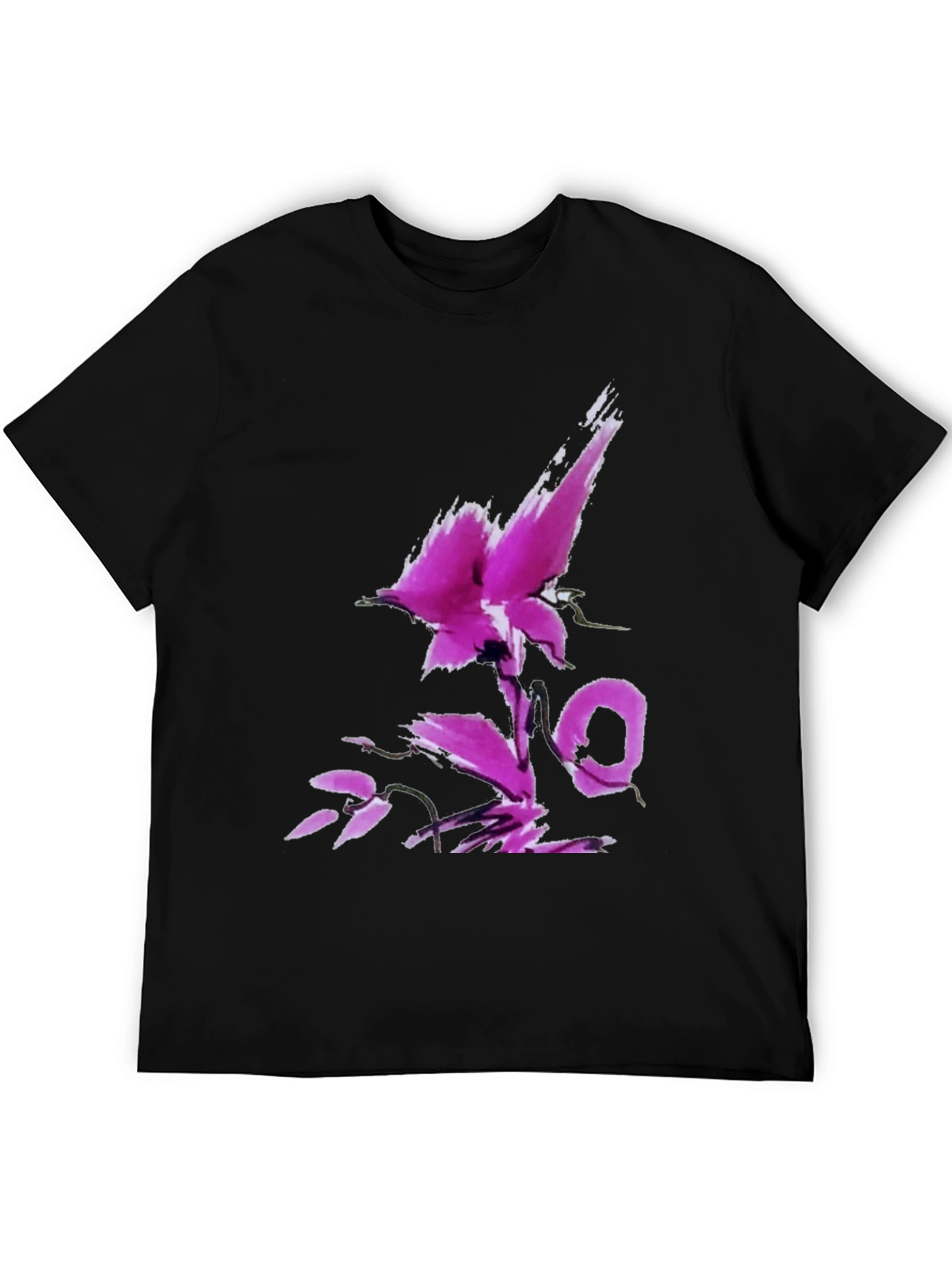 Black T-Shirt with Abstract Floral Design