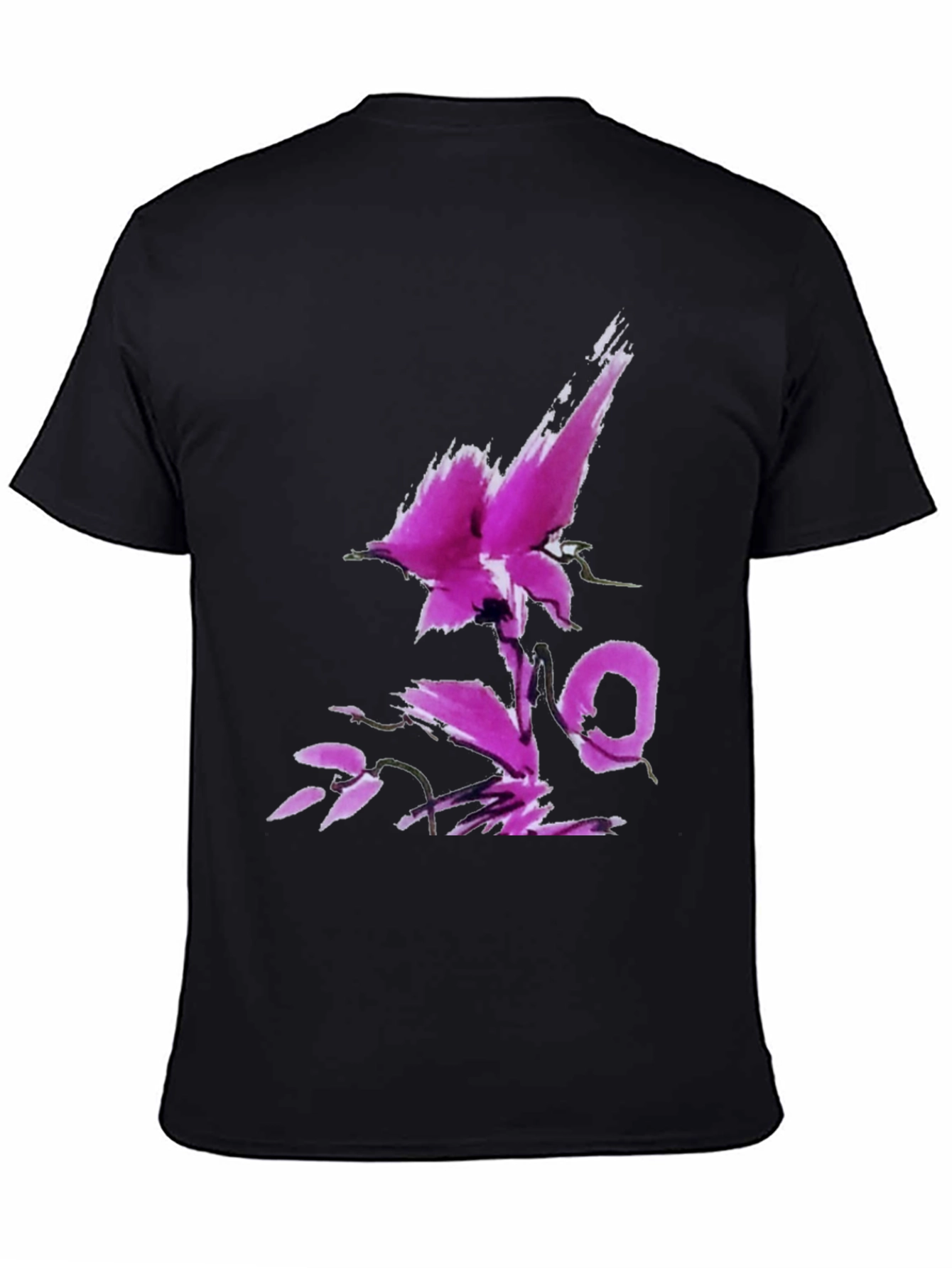 Black T-Shirt with Abstract Floral Design