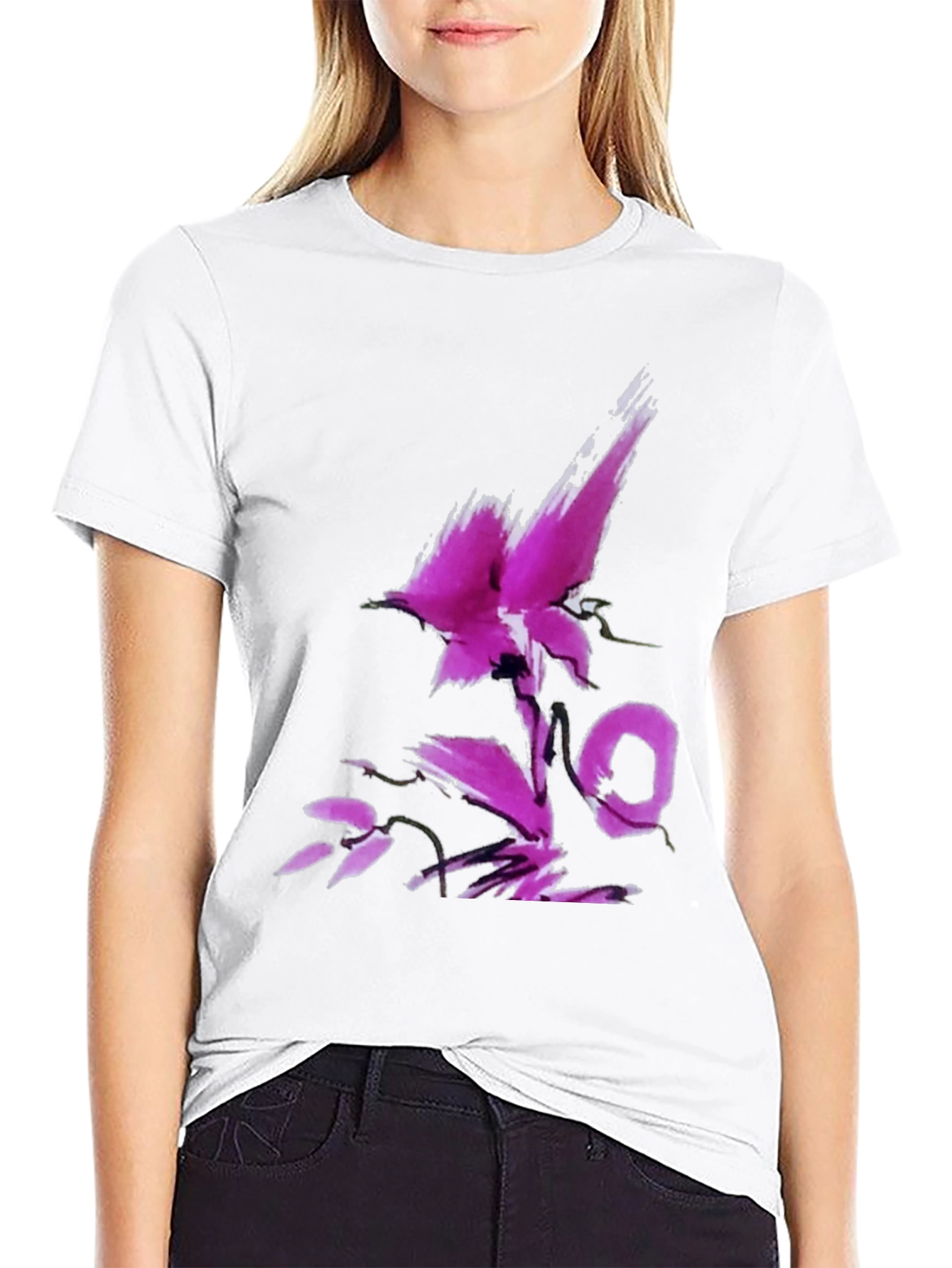 Black T-Shirt with Abstract Floral Design