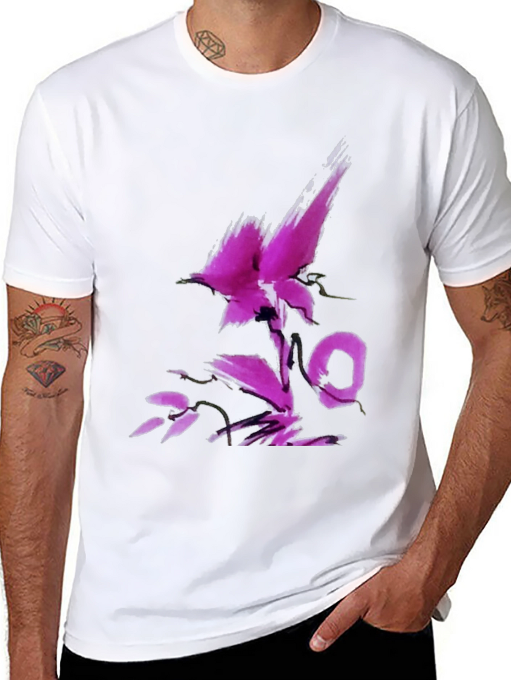 Black T-Shirt with Abstract Floral Design