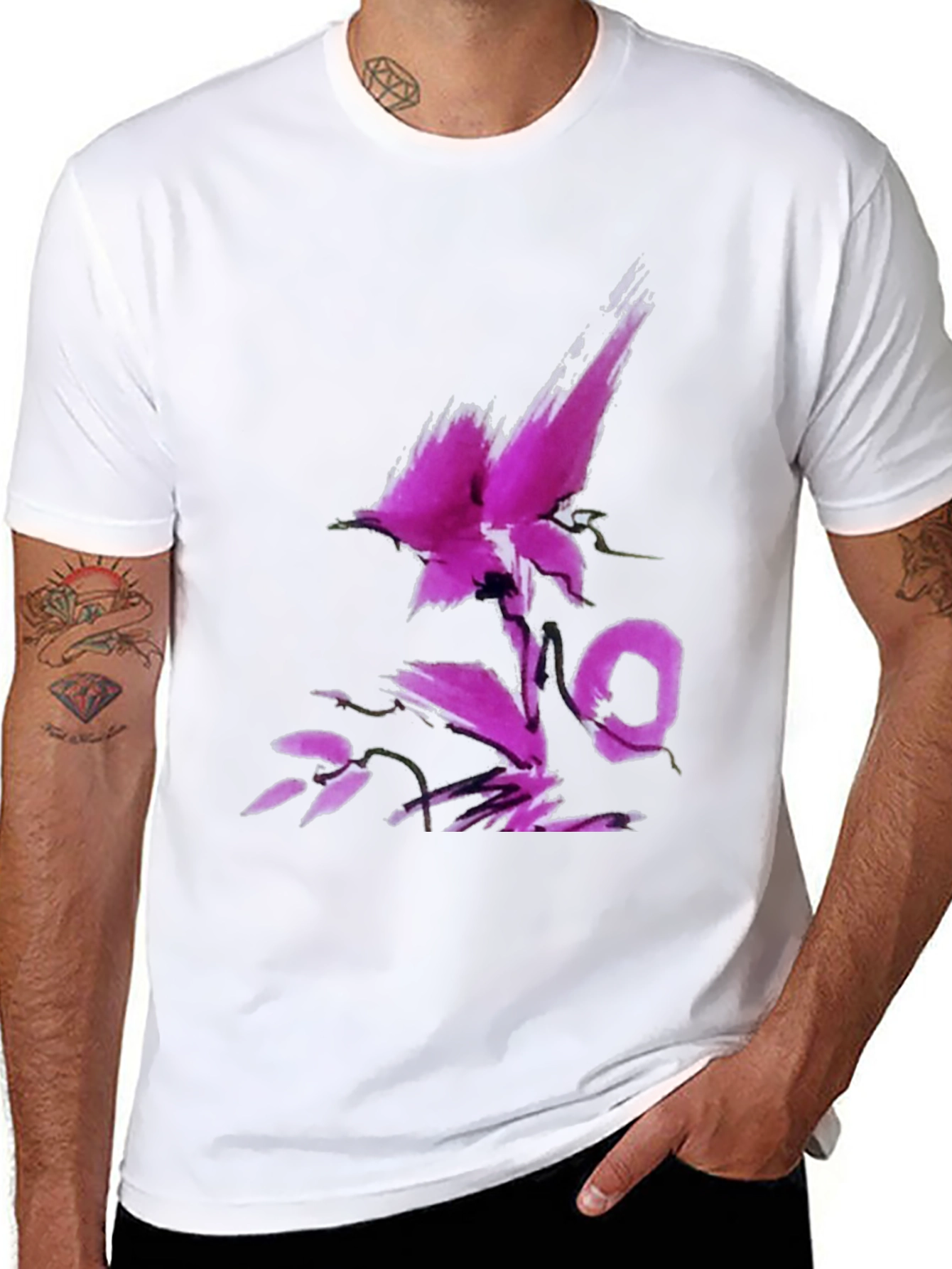 Black T-Shirt with Abstract Floral Design