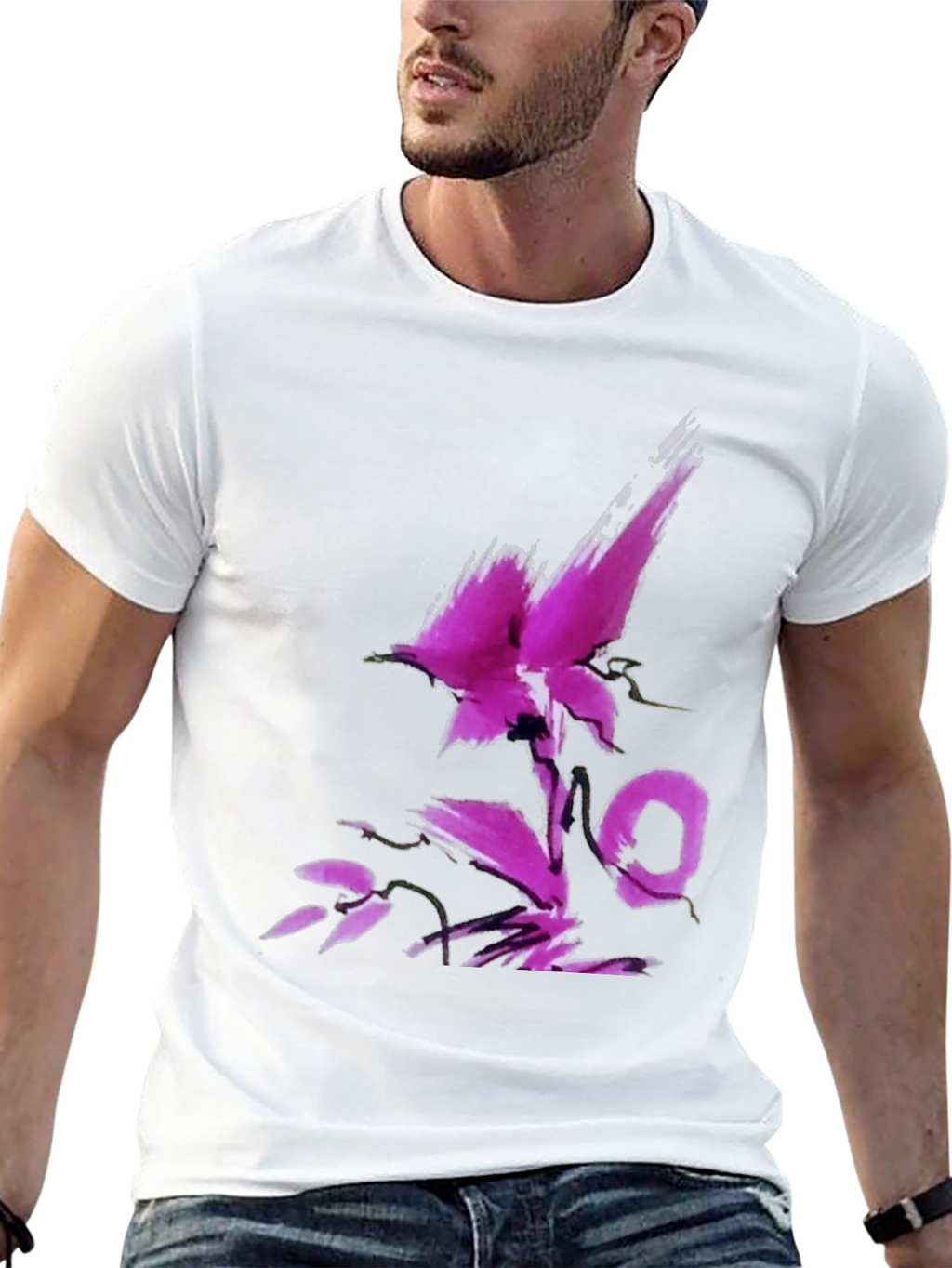 Black T-Shirt with Abstract Floral Design