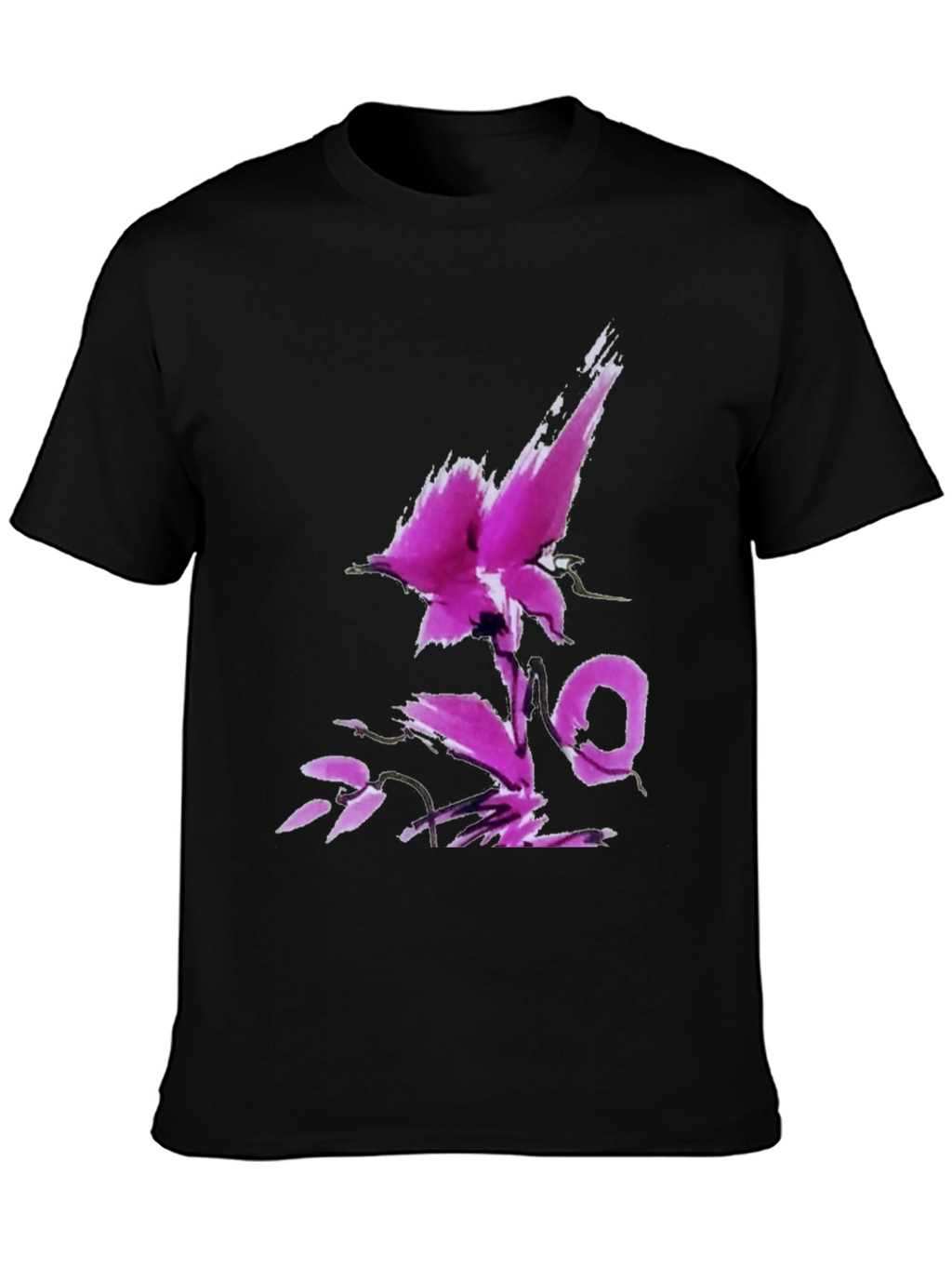 Black T-Shirt with Abstract Floral Design
