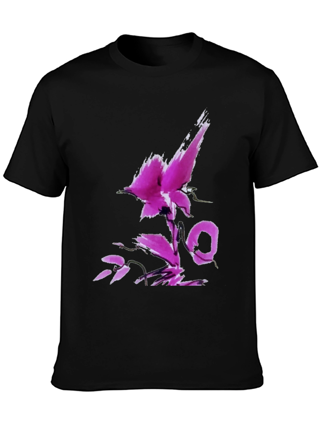 Black T-Shirt with Abstract Floral Design