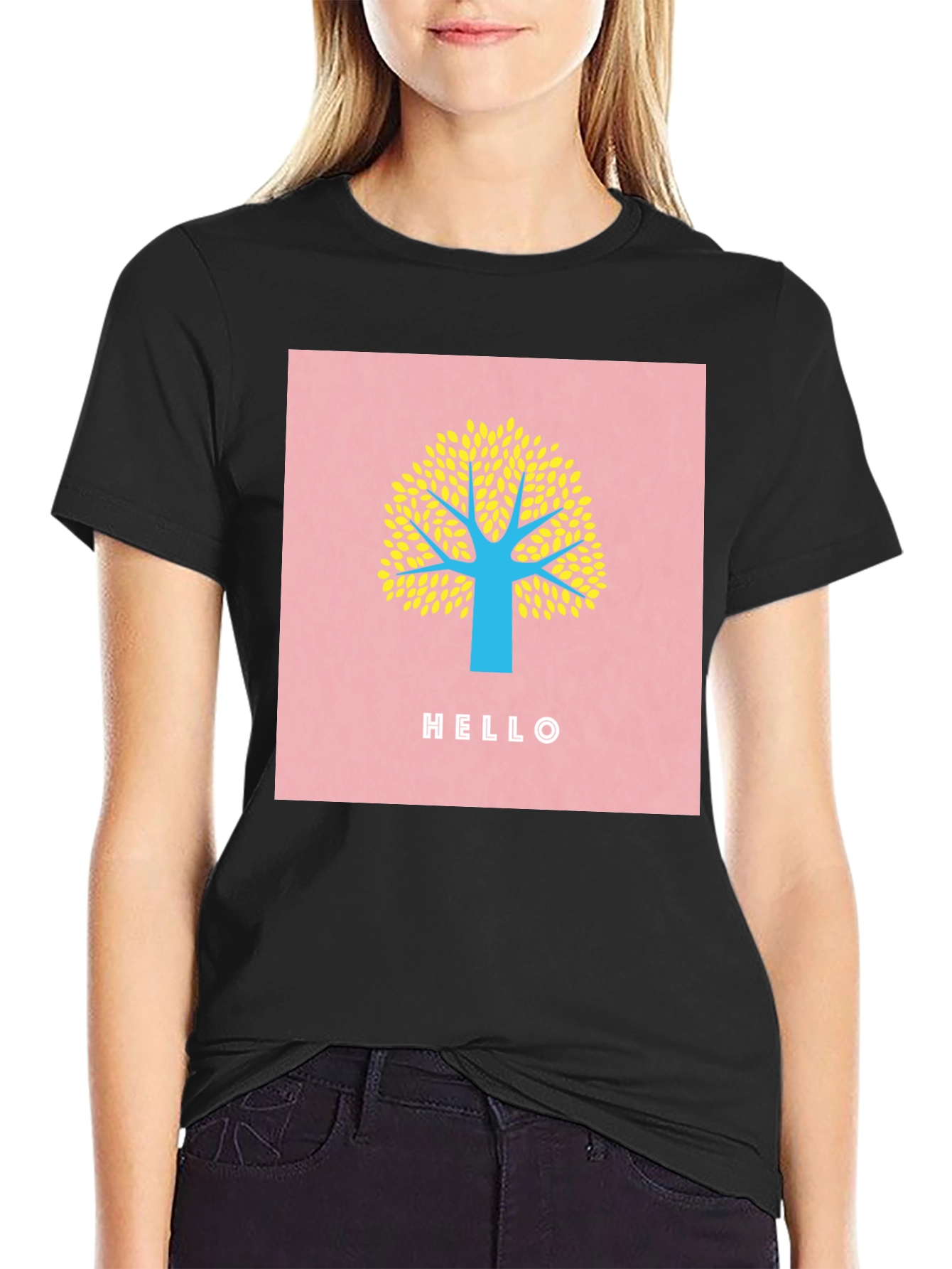 Stylish Tree Graphic Tee - Black