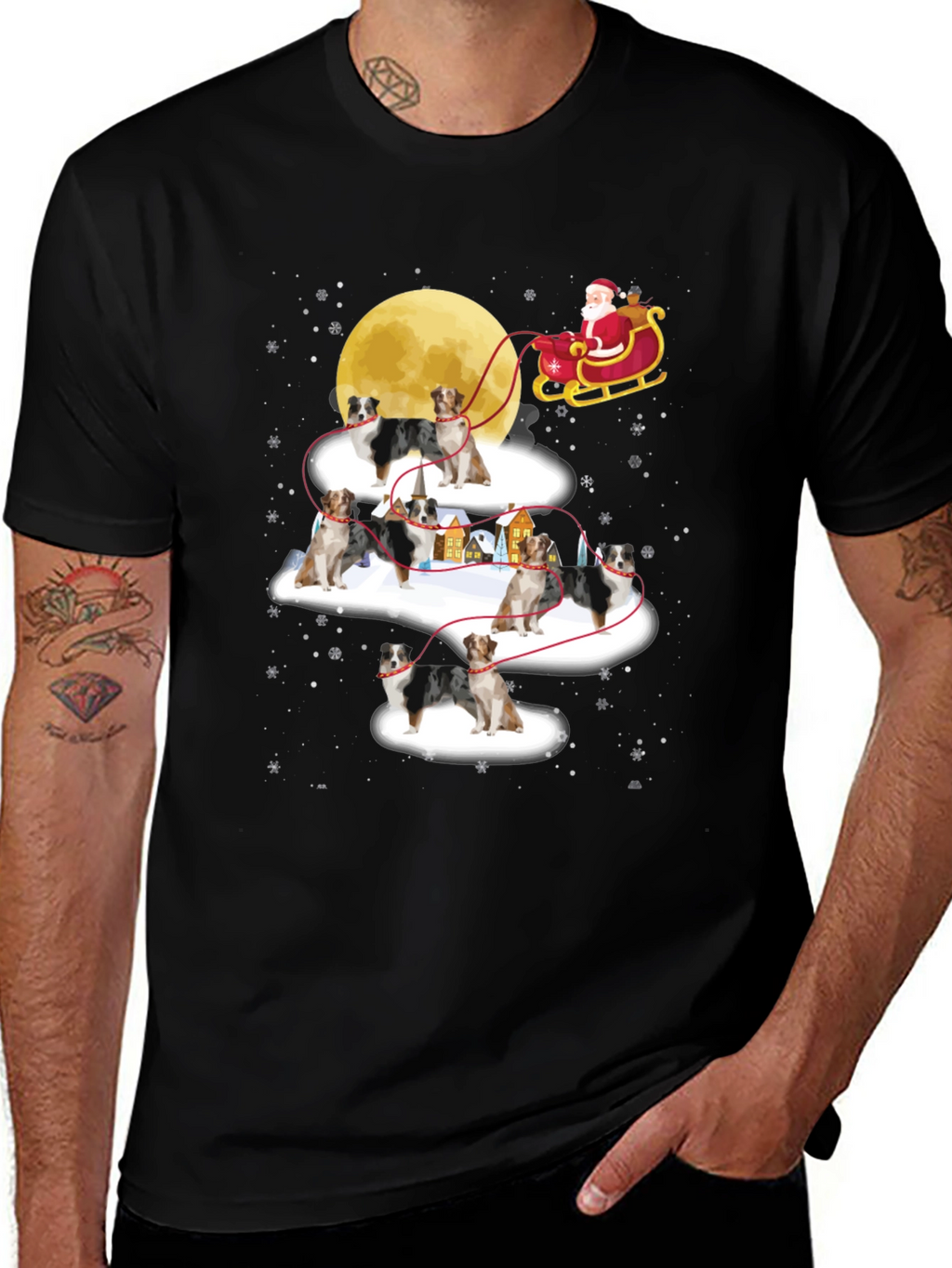Australian Shepherd Christmas Sleigh T-Shirt – Festive Dog Lover Tee