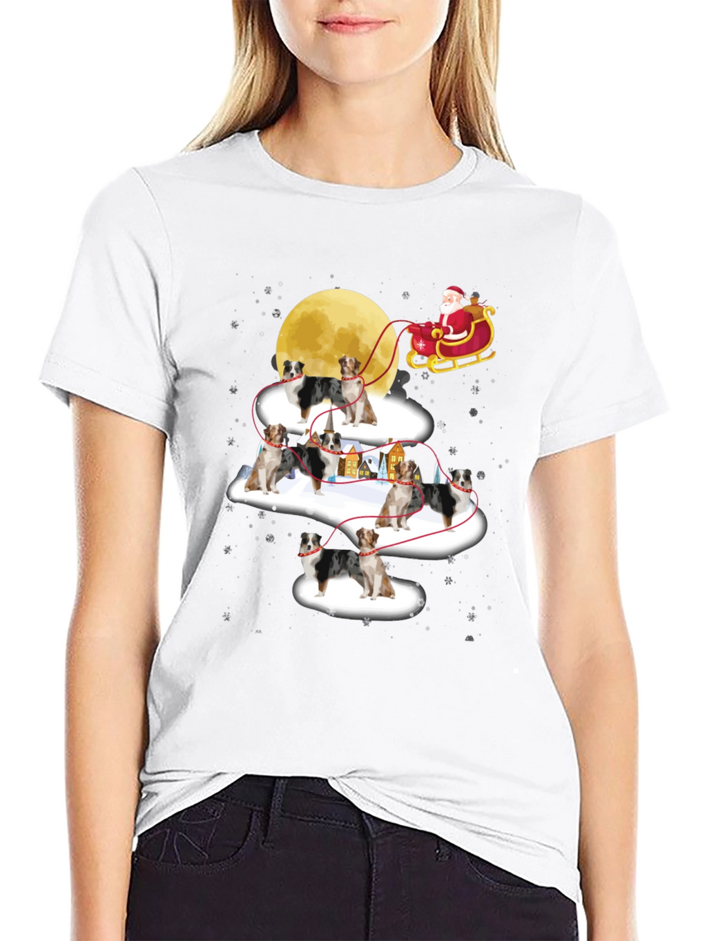 Australian Shepherd Christmas Sleigh T-Shirt – Festive Dog Lover Tee