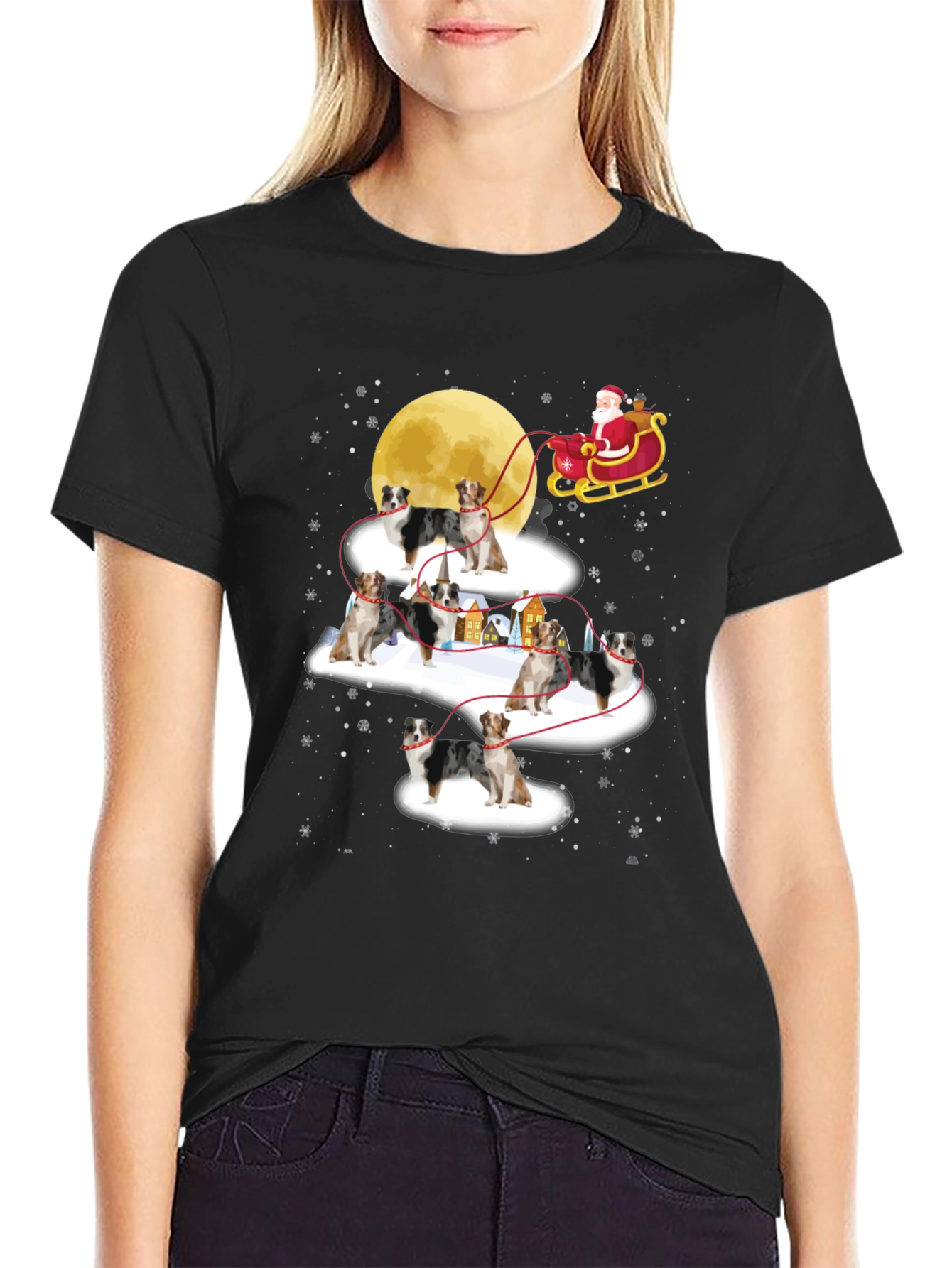 Australian Shepherd Christmas Sleigh T-Shirt – Festive Dog Lover Tee