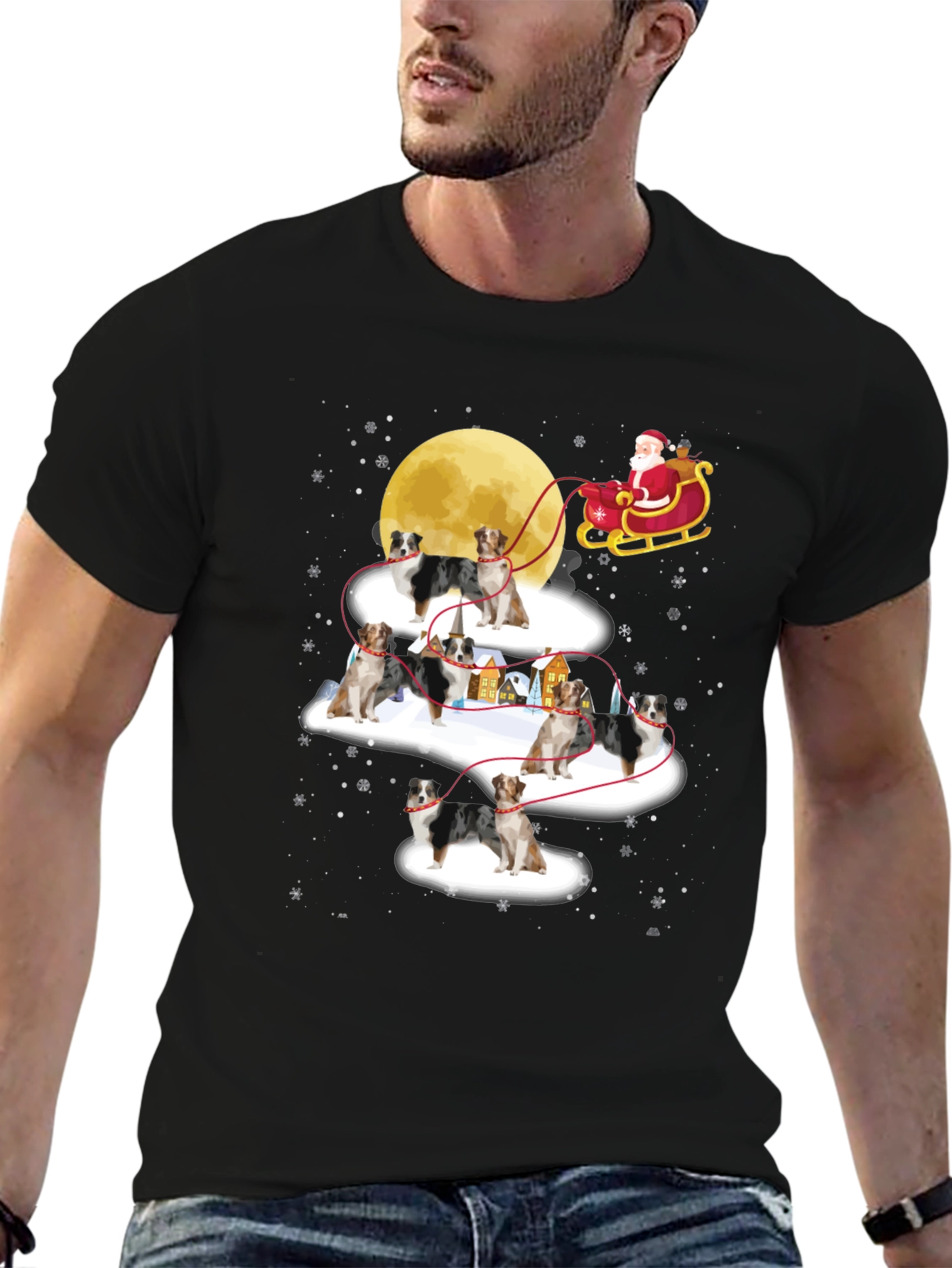 Australian Shepherd Christmas Sleigh T-Shirt – Festive Dog Lover Tee