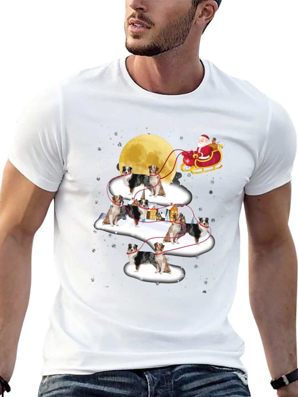 Australian Shepherd Christmas Sleigh T-Shirt – Festive Dog Lover Tee