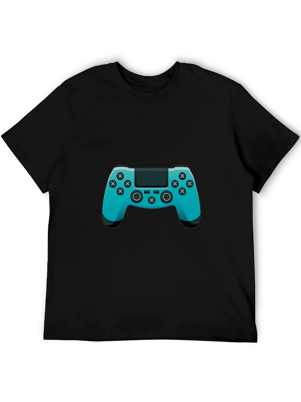 Gamer Style Black T-Shirt with Teal Controller Design