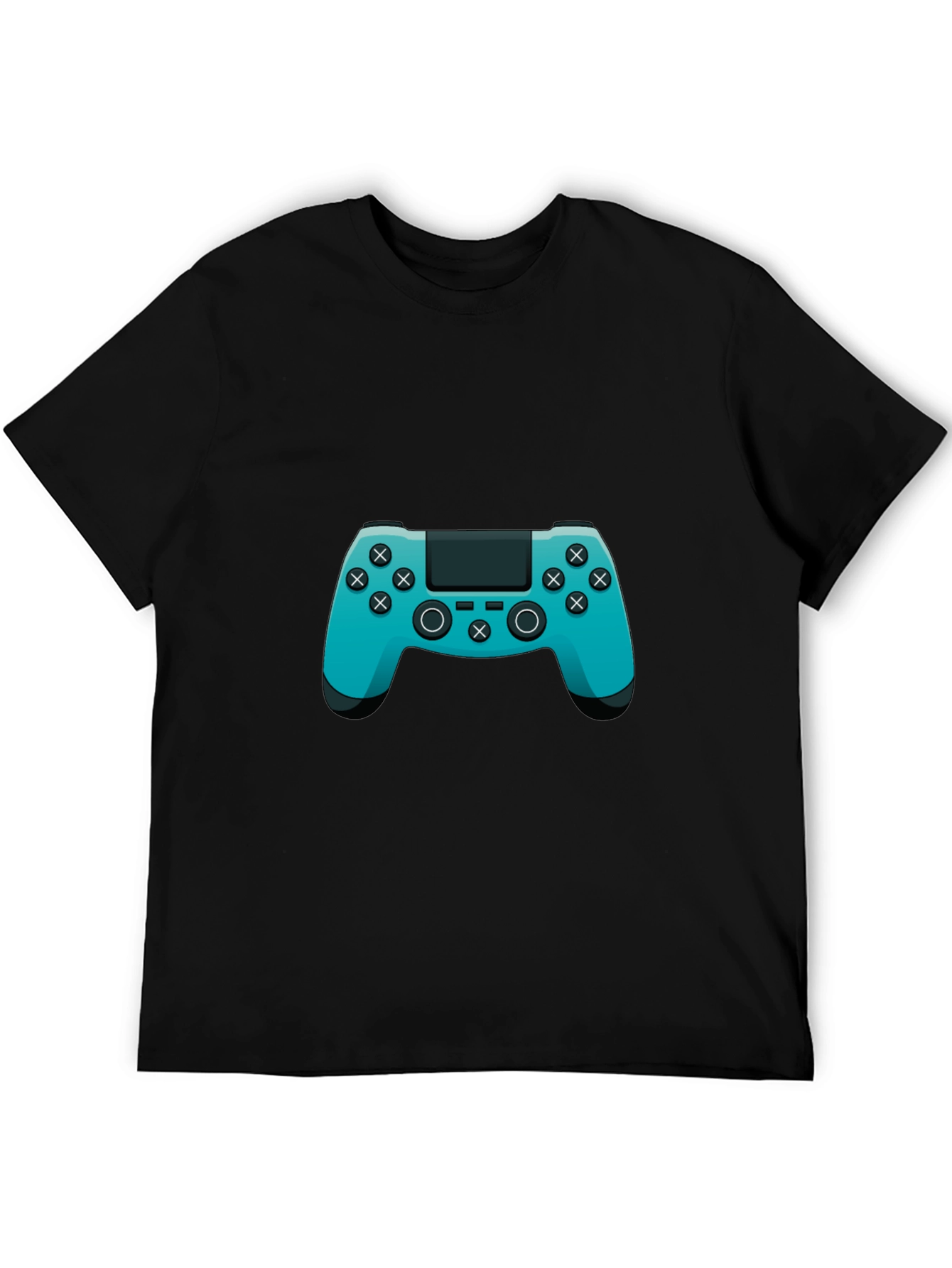 Gamer Style Black T-Shirt with Teal Controller Design