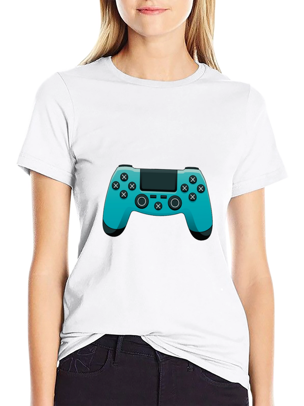 Gamer Style Black T-Shirt with Teal Controller Design