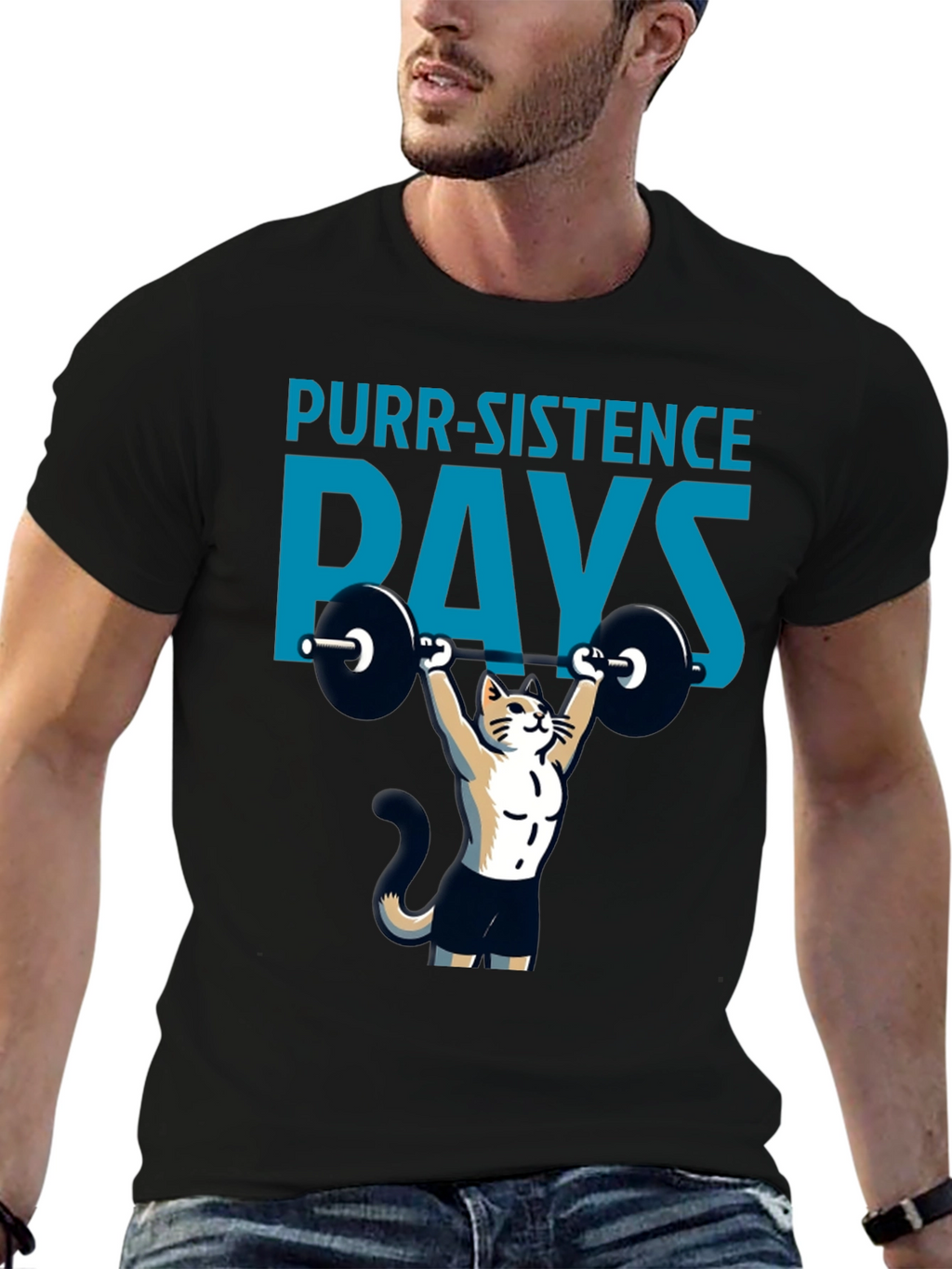 Purr-sistence Pays T-Shirt | Cat Weightlifting Gym Shirt