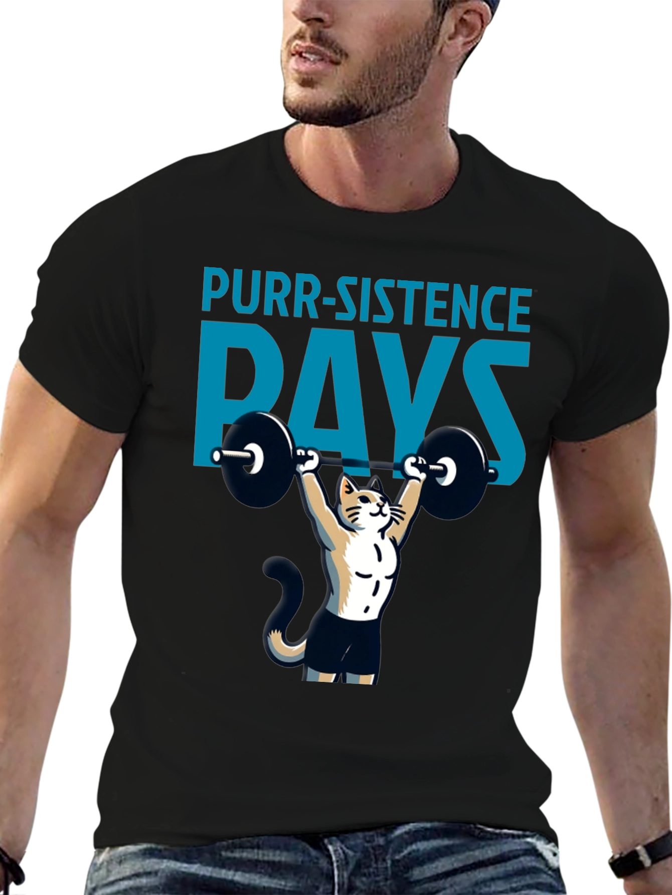 Purr-sistence Pays T-Shirt | Cat Weightlifting Gym Shirt