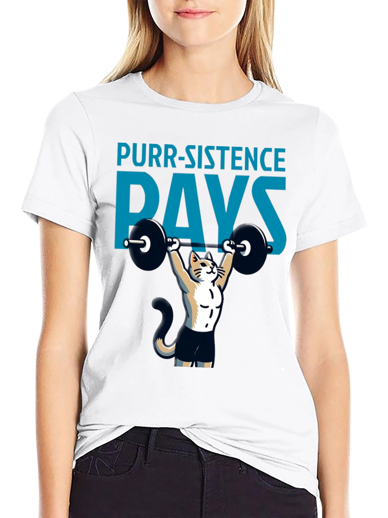 Purr-sistence Pays T-Shirt | Cat Weightlifting Gym Shirt