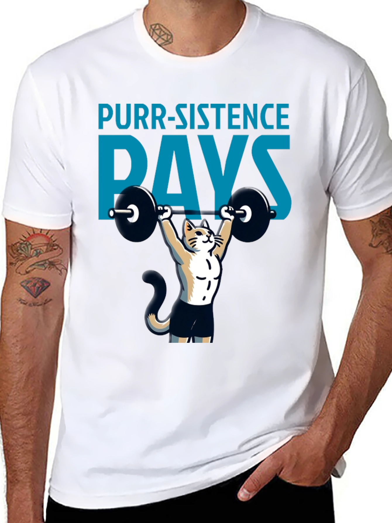 Purr-sistence Pays T-Shirt | Cat Weightlifting Gym Shirt