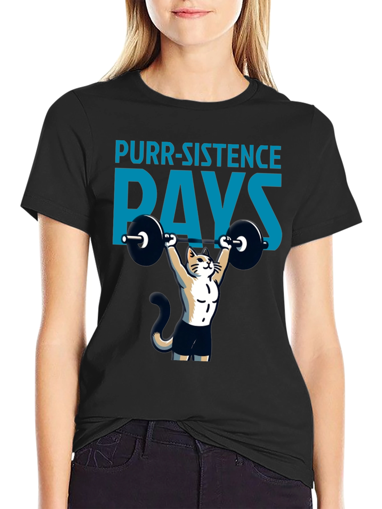Purr-sistence Pays T-Shirt | Cat Weightlifting Gym Shirt