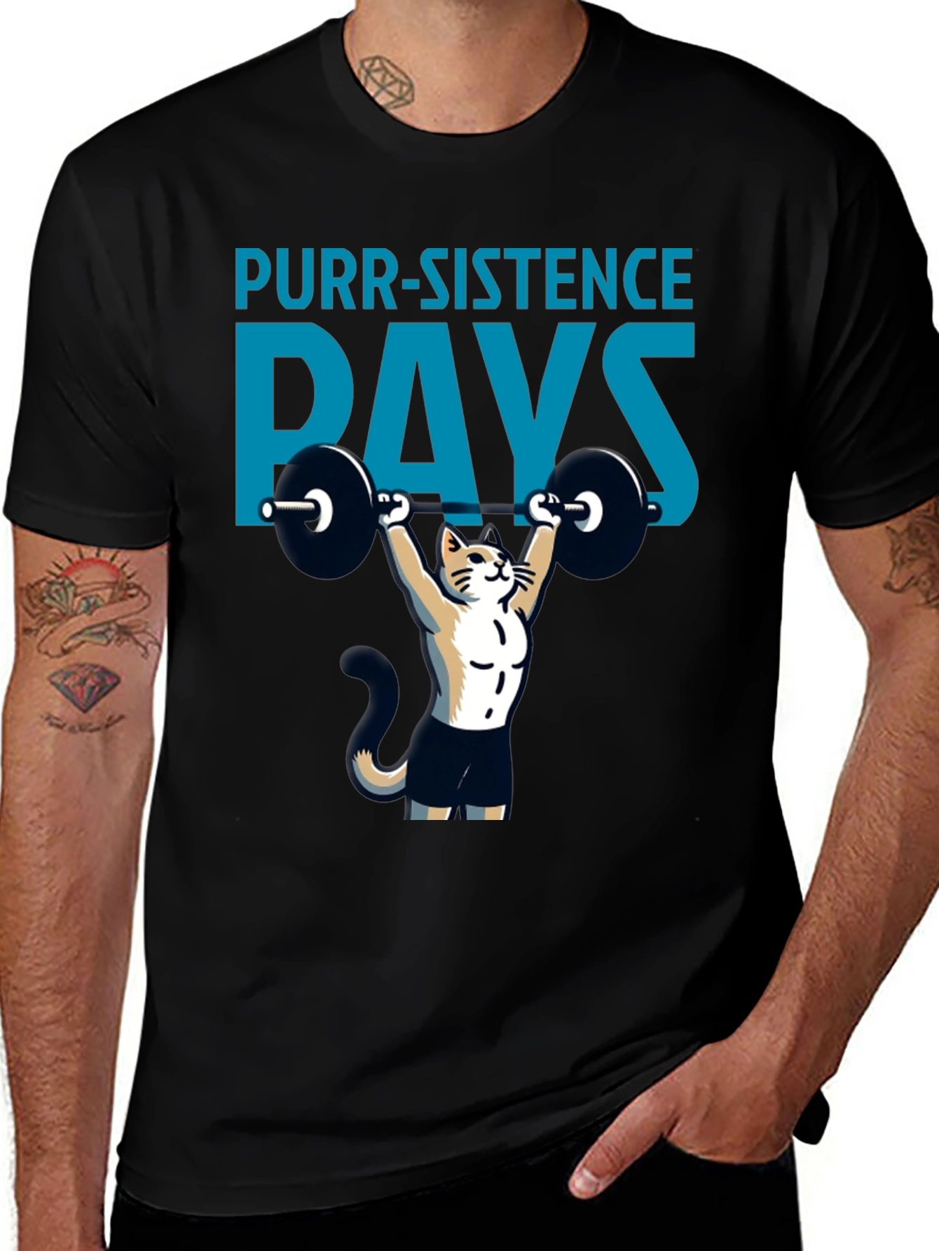 Purr-sistence Pays T-Shirt | Cat Weightlifting Gym Shirt