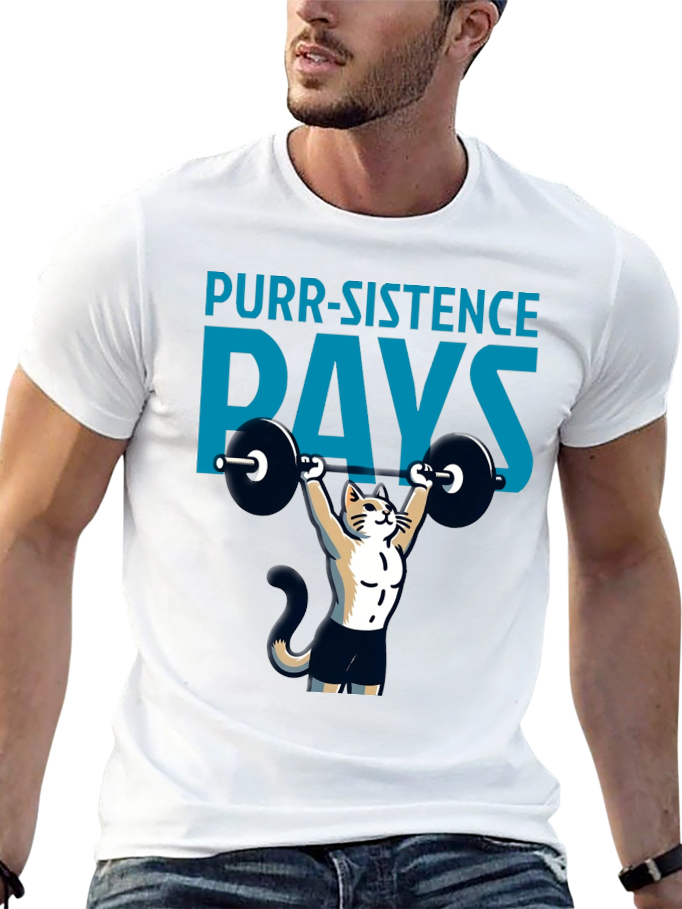Purr-sistence Pays T-Shirt | Cat Weightlifting Gym Shirt