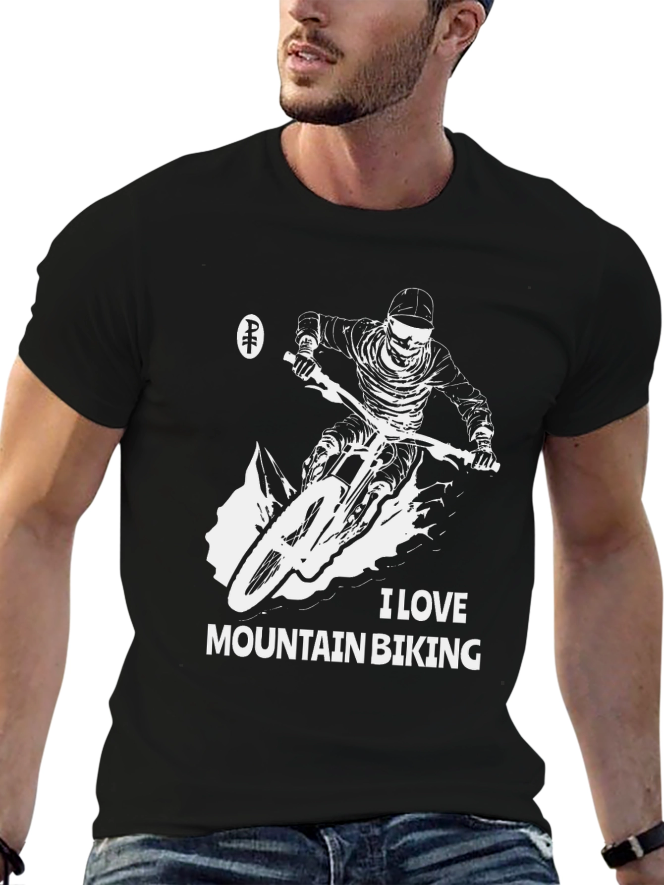 I Love Mountain Biking Black Graphic Tee